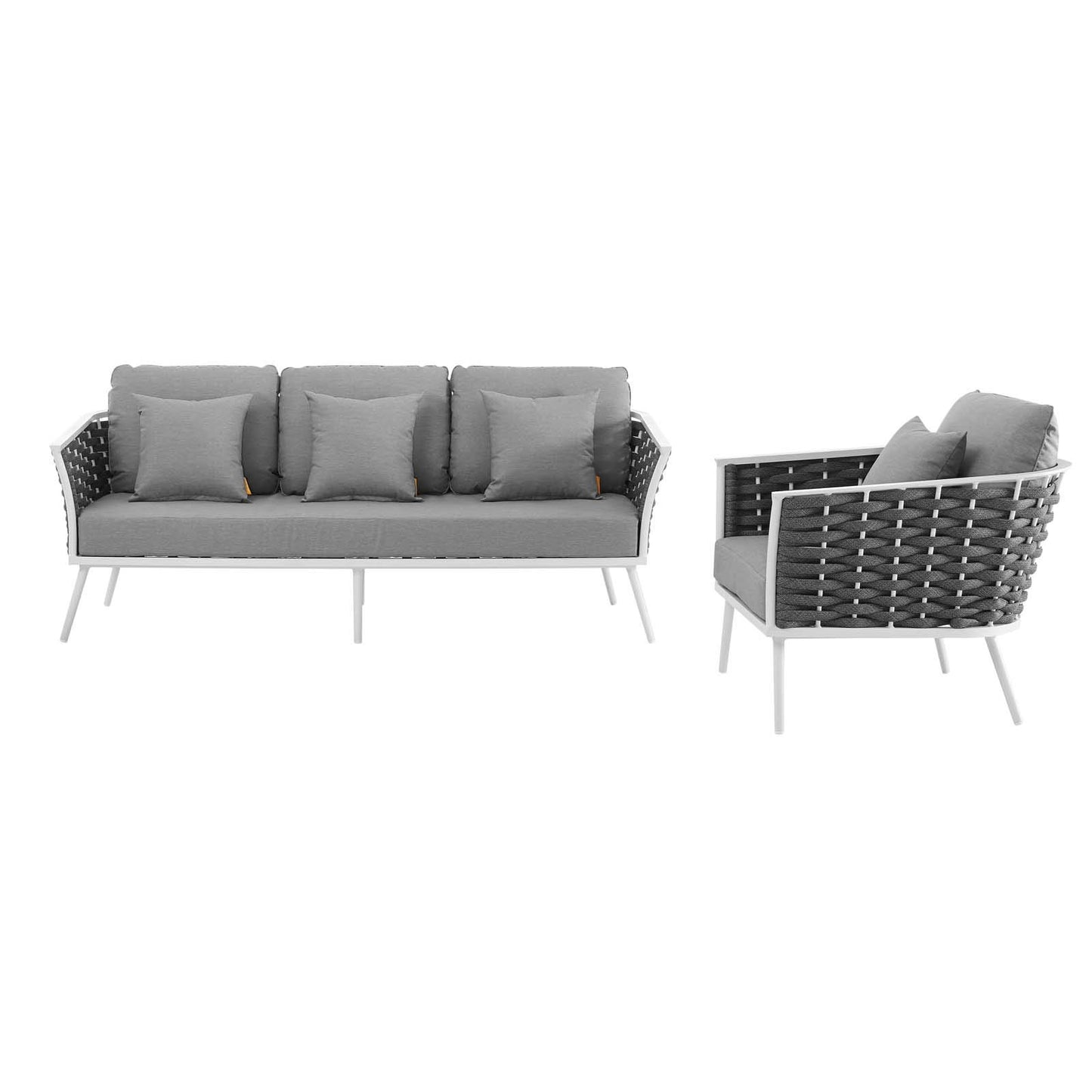 Modway Stance Outdoor Patio Aluminum Sofa and Armchair in White Gray
