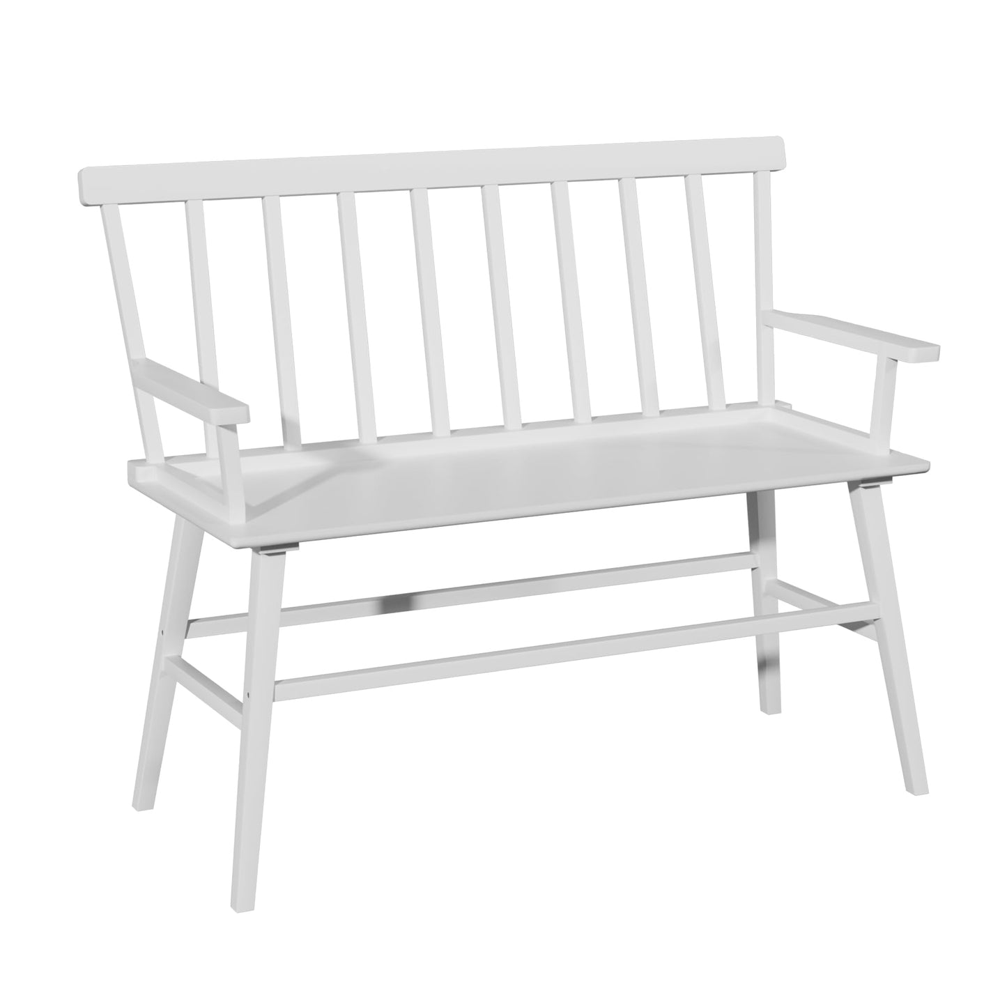 Wisuce Essentials Bamboo Dining Bench, Entryway Bench with Spindle Back Farmhouse Wood Windsor for Foyer Balcony Living Room (White)