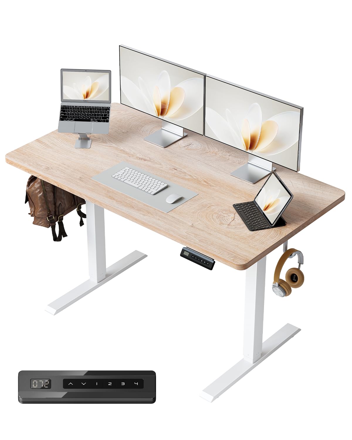 FEZIBO One-Piece Standing Desk, 48"x24" Seamless Tabletop Electric Height Adjustable for Home Office, Study Rooms & Multi-Device Workstations, Oak