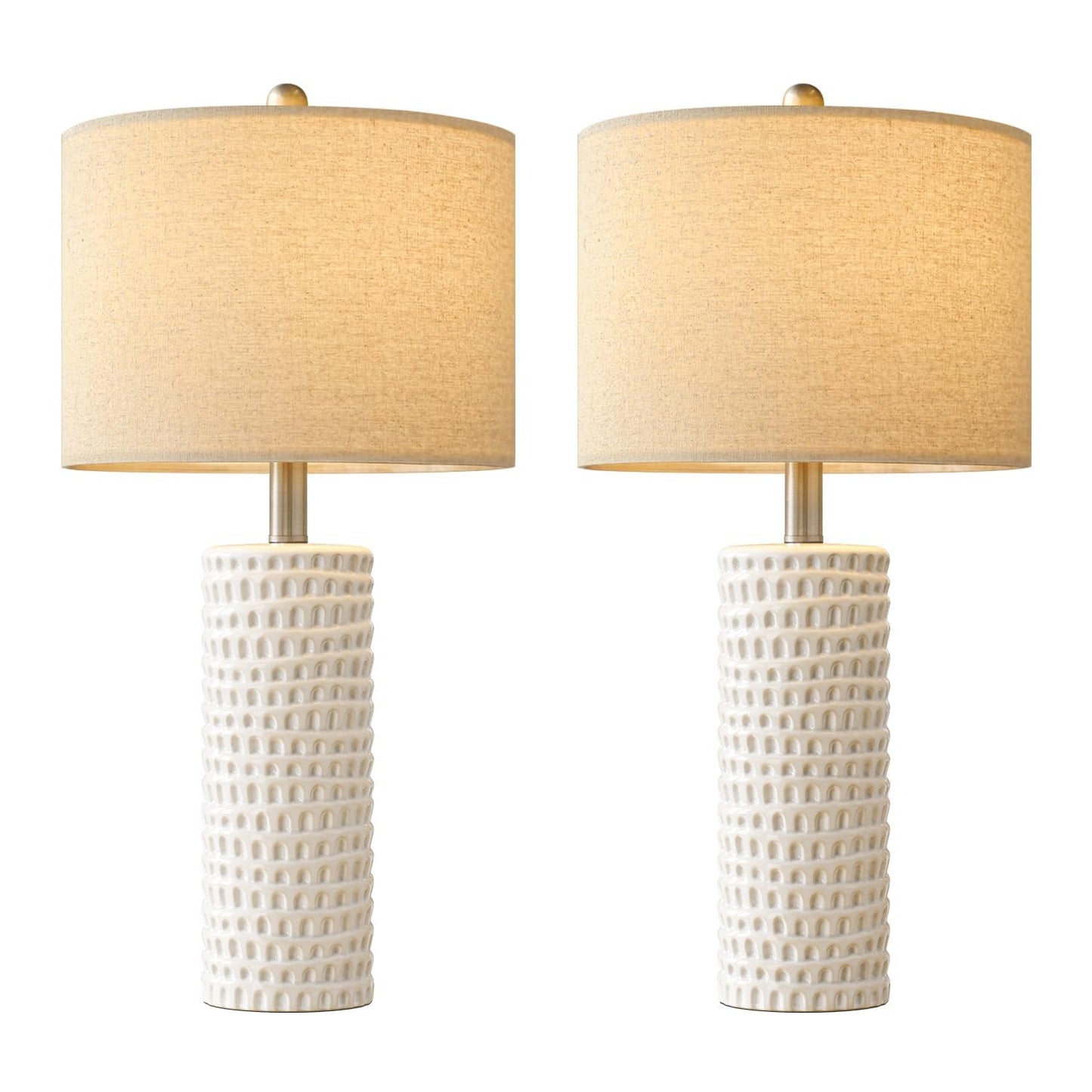 PORTRES 24" Farmhouse Ceramic Table Lamp Set of 2 for Bedroom Living Room White Desk Decor Bedside Lamps for Study Room Office Dorm Modern Accent Nightstand Lamp End Table Lamps