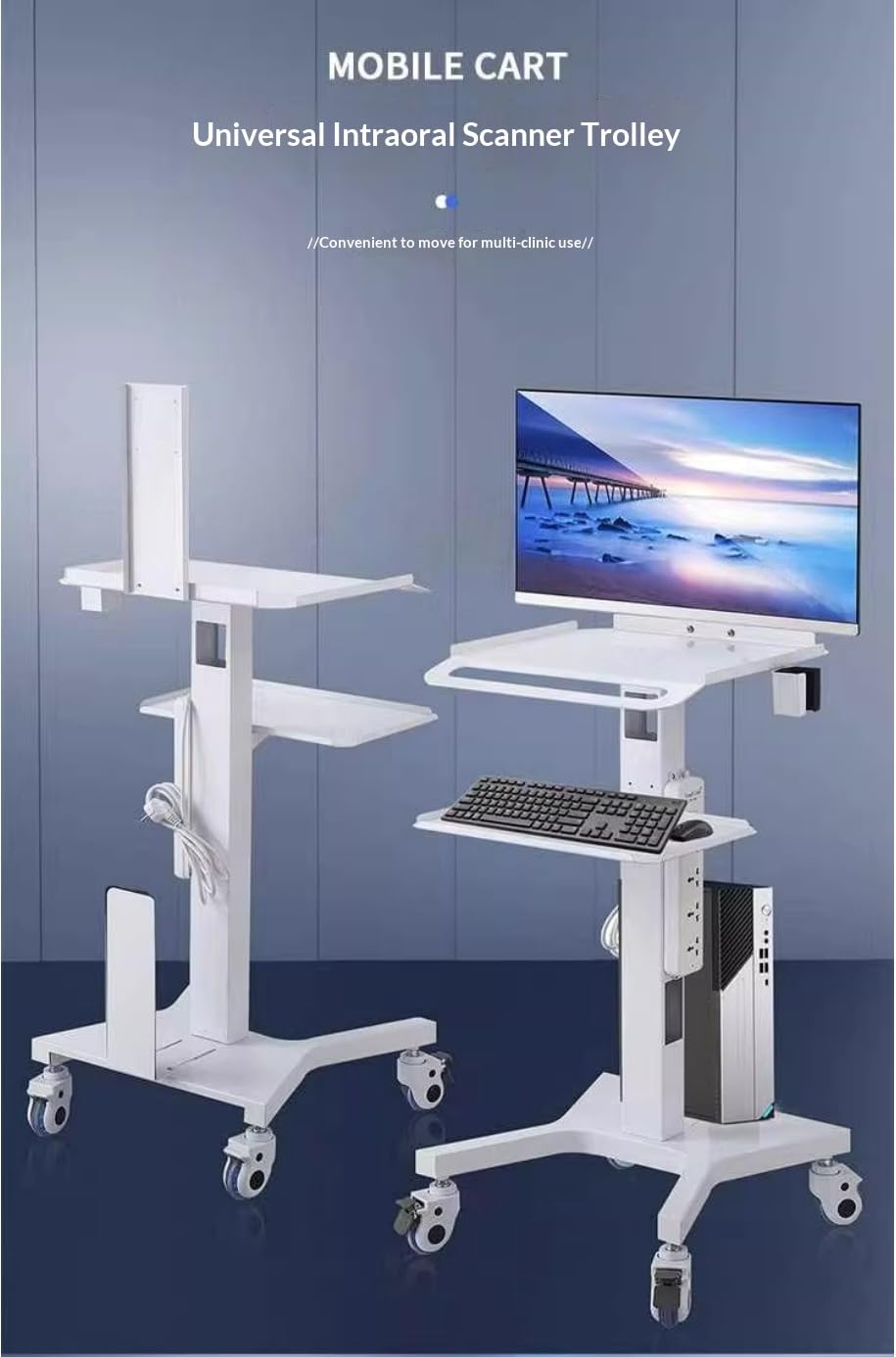 Medical Laptop Workstation Cart with Wheels, Adjustable Height Rolling Lab Trolley with Scanner Holder - Sturdy Mobile Computer Desk for Dental Clinics, Hospitals, Offices & Medical Labs (KSJ002)