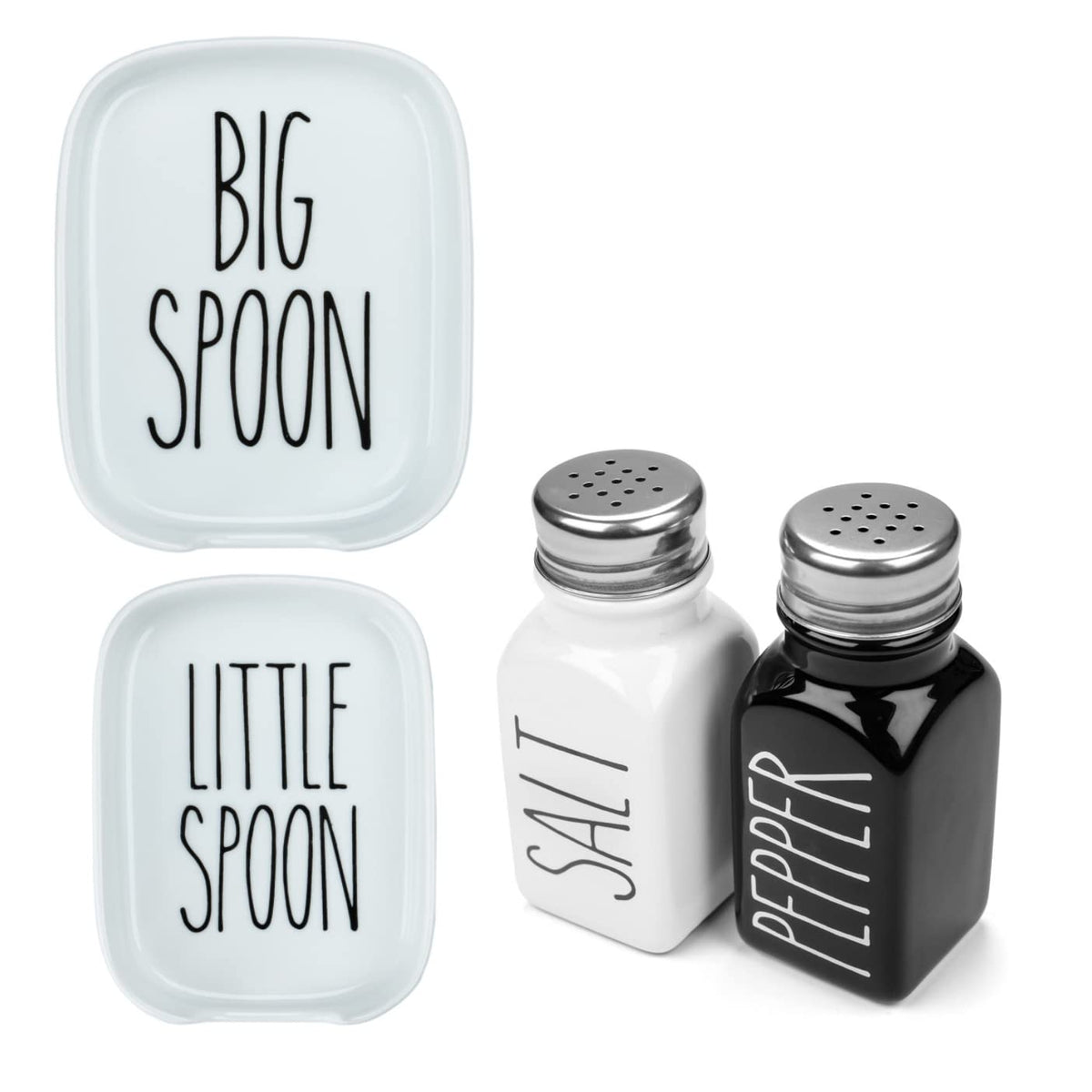 Heartland Home Ceramic Salt and Pepper Shaker Set and Porcelain Nesting Spoon Rest Set