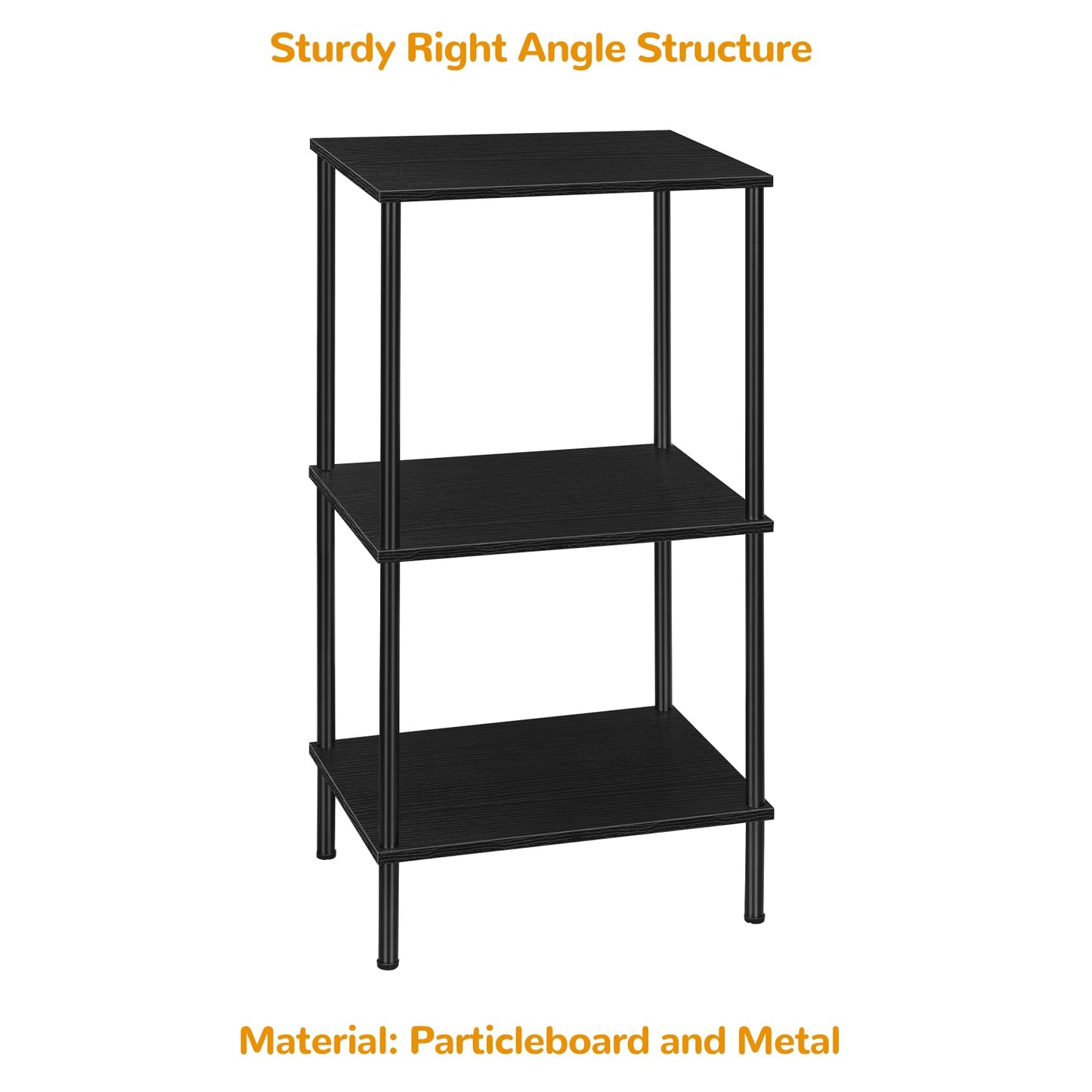 ETELI Tall Side Table with Storage 3 Tier Black End Table Metal Storage Shelves for Living Room Bedroom Bathroom Small Slim Table for Office