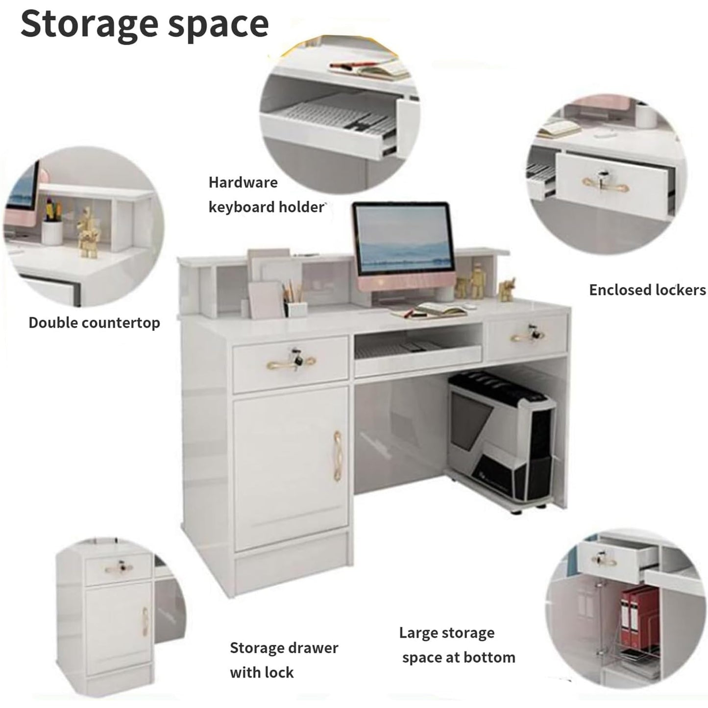 Small Reception Desk, Front Desk with LED Lights, Counter Desk with Drawers,Standing Front Counter, Reception Counter for Supermarket, Convenience, Store Hotel(Pink,