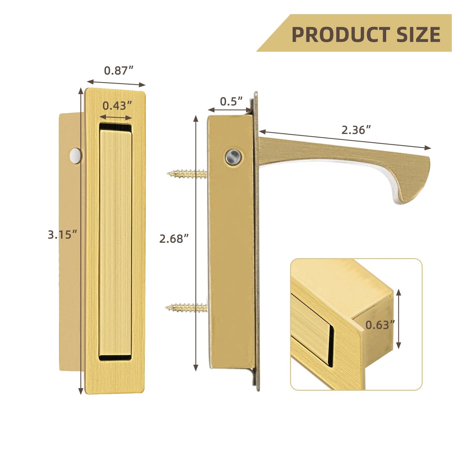 senharvest Pocket Door Handles and Edge Pull Brushed Brass, 6Inch Handles Hardware Latch,Recessed Finger Flush Pulls,for Closet,Sliding,Barn Door