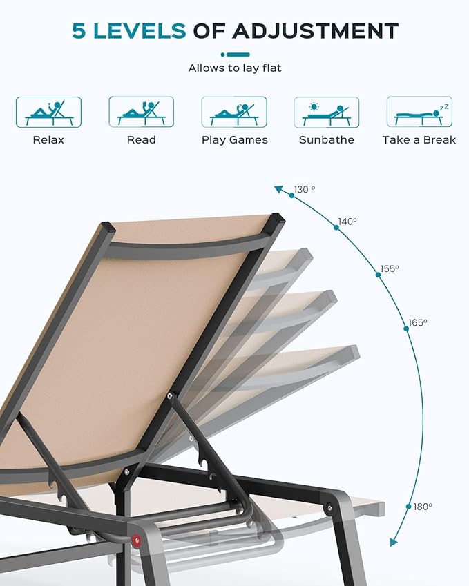 Ciokea Aluminum Foldable Lounge Chairs Set of 4