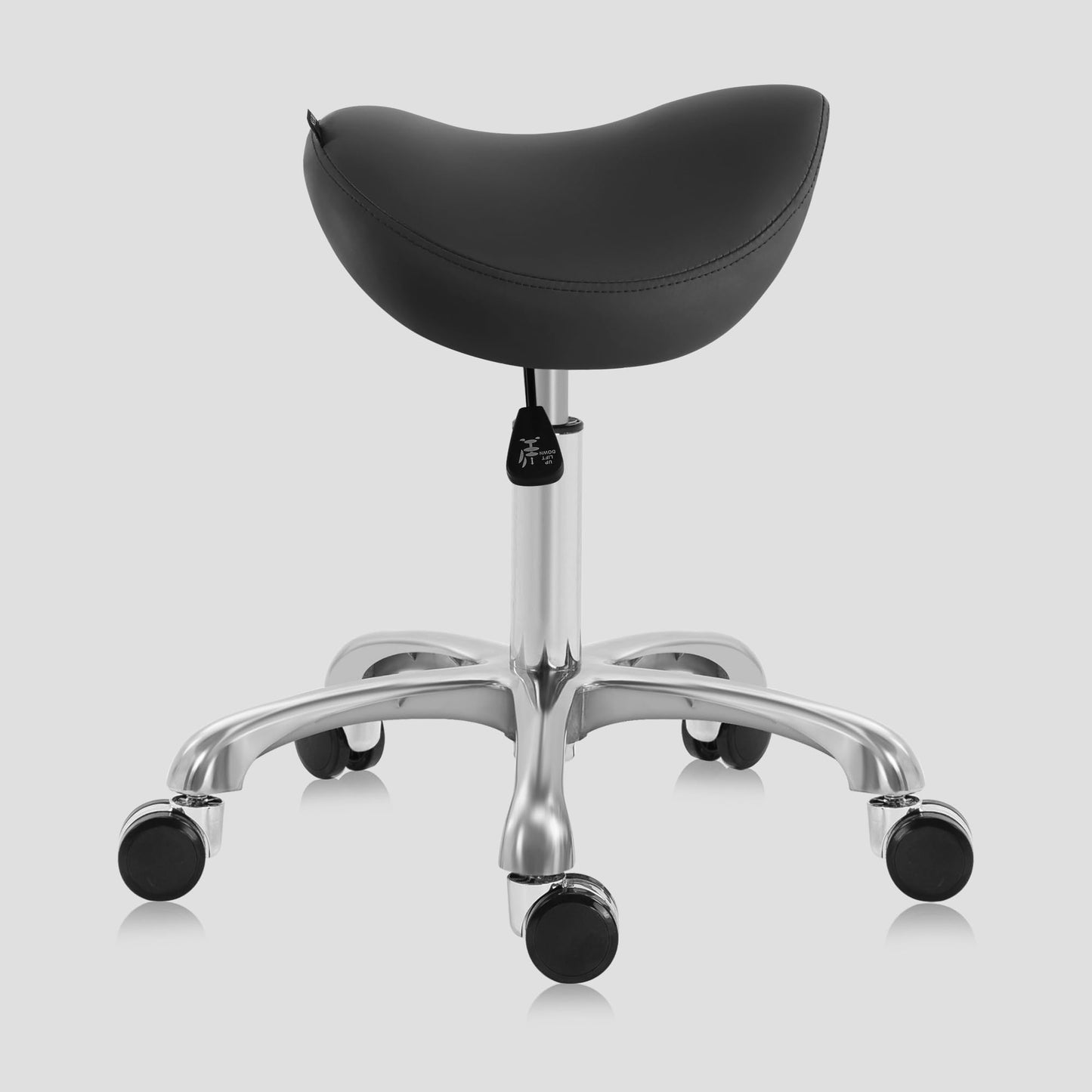 DR.LOMILOMI Ergonomic Saddle Stool, Adjustable Pneumatic Swivel Rolling Saddle Seat with Wheels for Hygienic, SPA, Salon, Home and Office, Haku 506 Series, Black