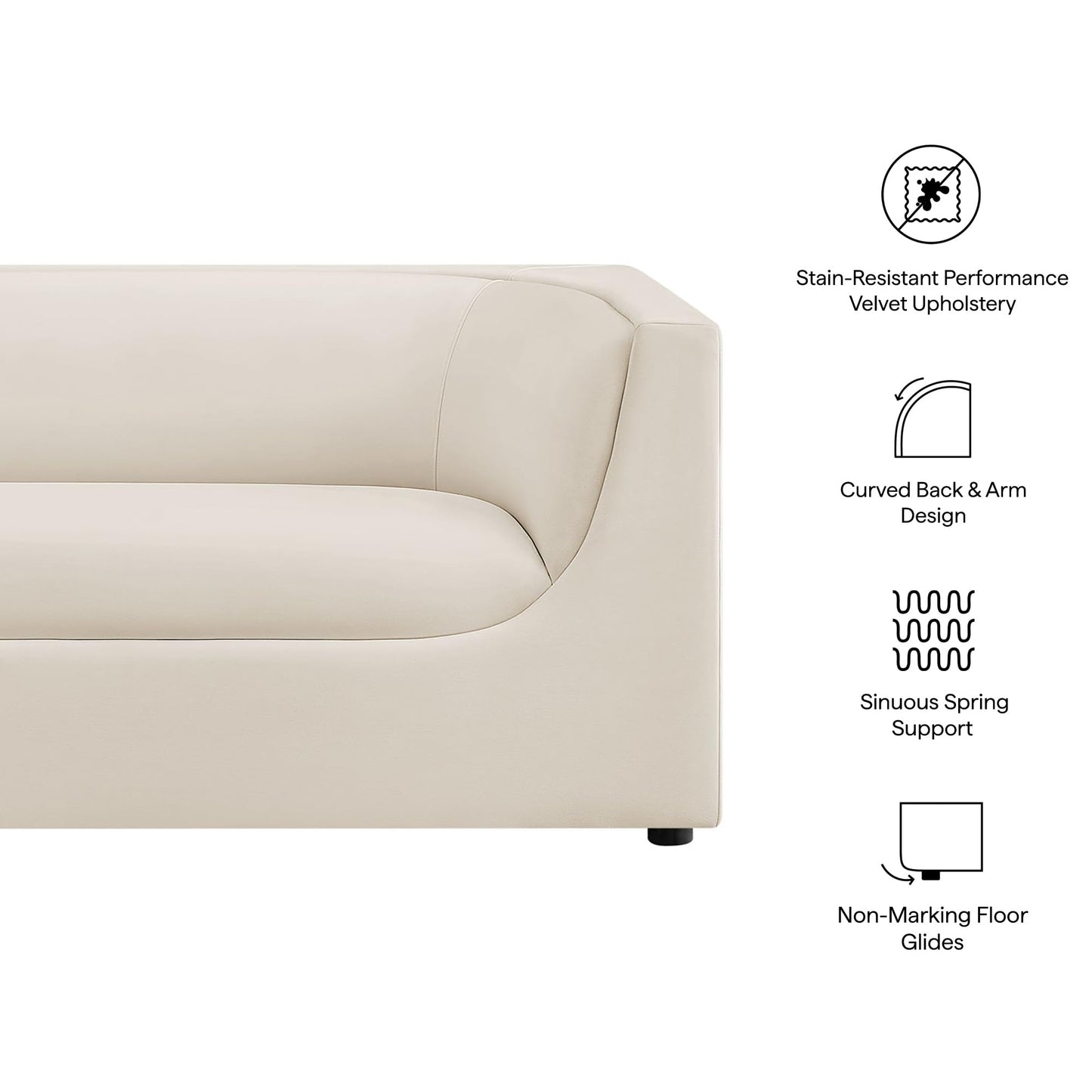 Modway Hilda 67 Inch Modern Curved Back Performance Velvet Loveseat in Alabaster – Plush Upholstered 2-Seat Sofa for Living Room, Apartment, Office