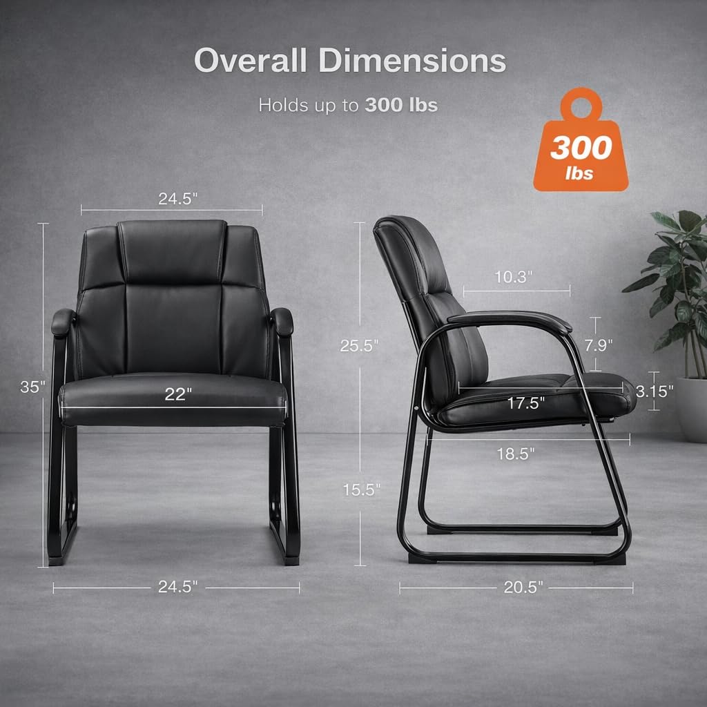 Zoolati Office Guest Chair, Leather Waiting Room Chair with Sled Base and Armrests, Reception Desk Chair No Wheels, Conference Room Chair for Office Lobby Clinic Home