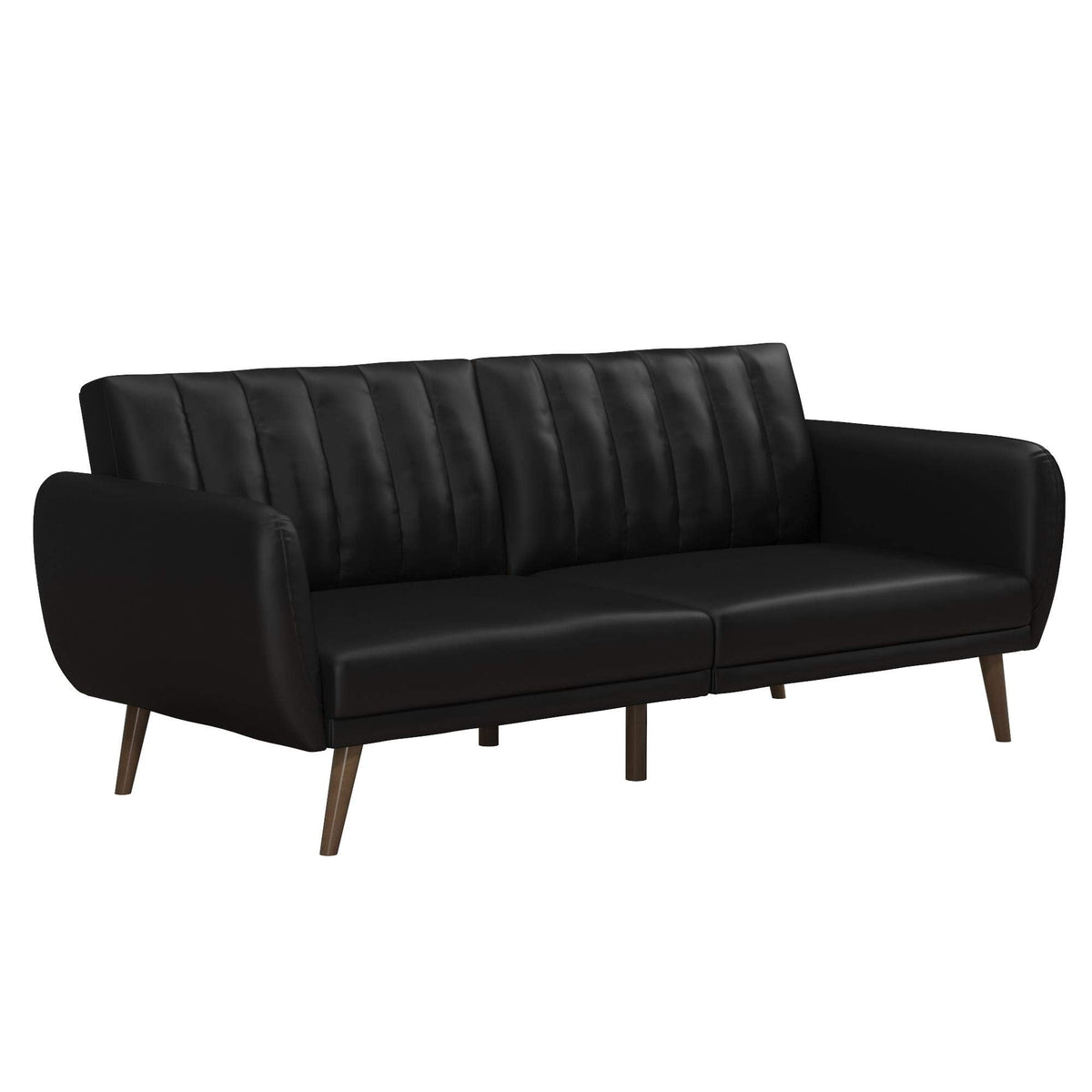 Novogratz Brittany 82 Inch Futon Sofa Bed in Faux Leather, Upholstered Couch Sleeper with Tufted Back, Mid-Century Modern Design, Black