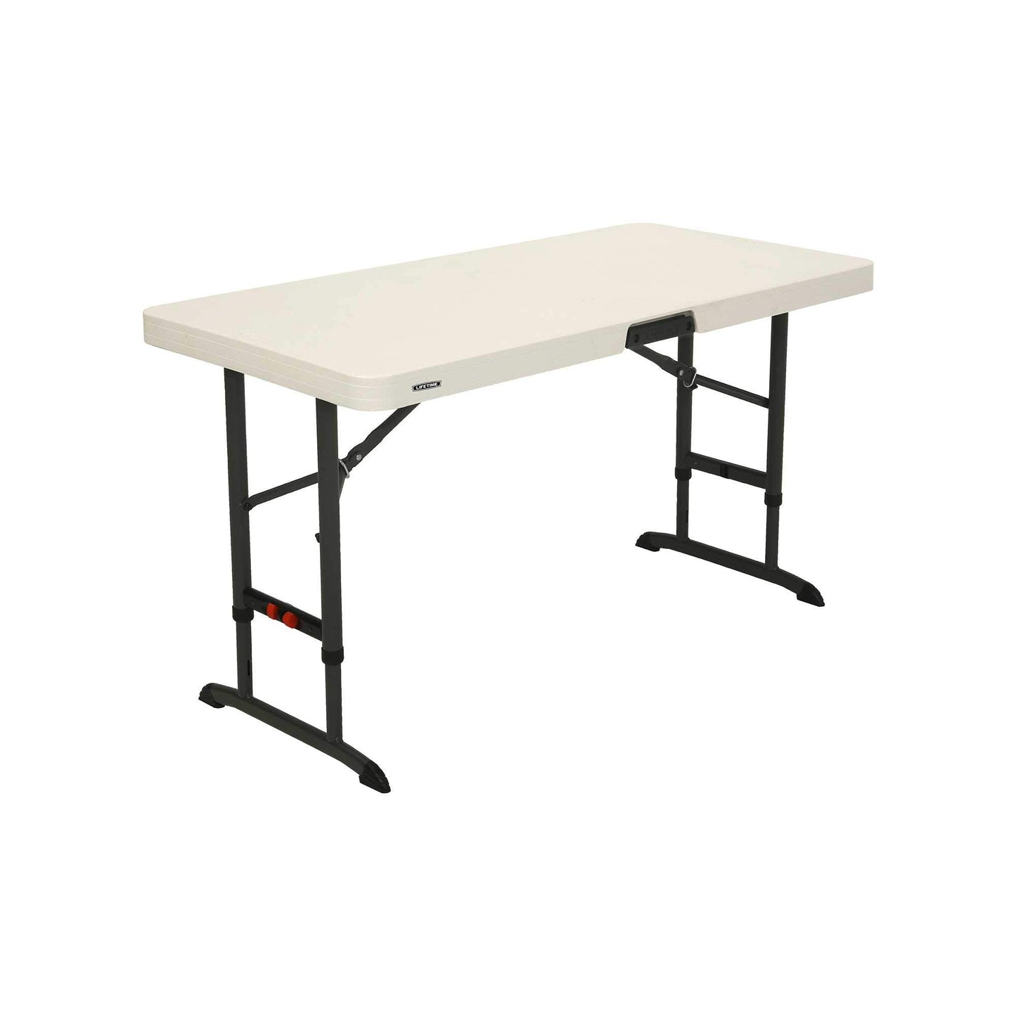 Lifetime 80387 4-Foot Commercial Adjustable Folding Table, Almond 80251 Adjustable Folding Laptop Table TV Tray, 26 Inch, White Granite