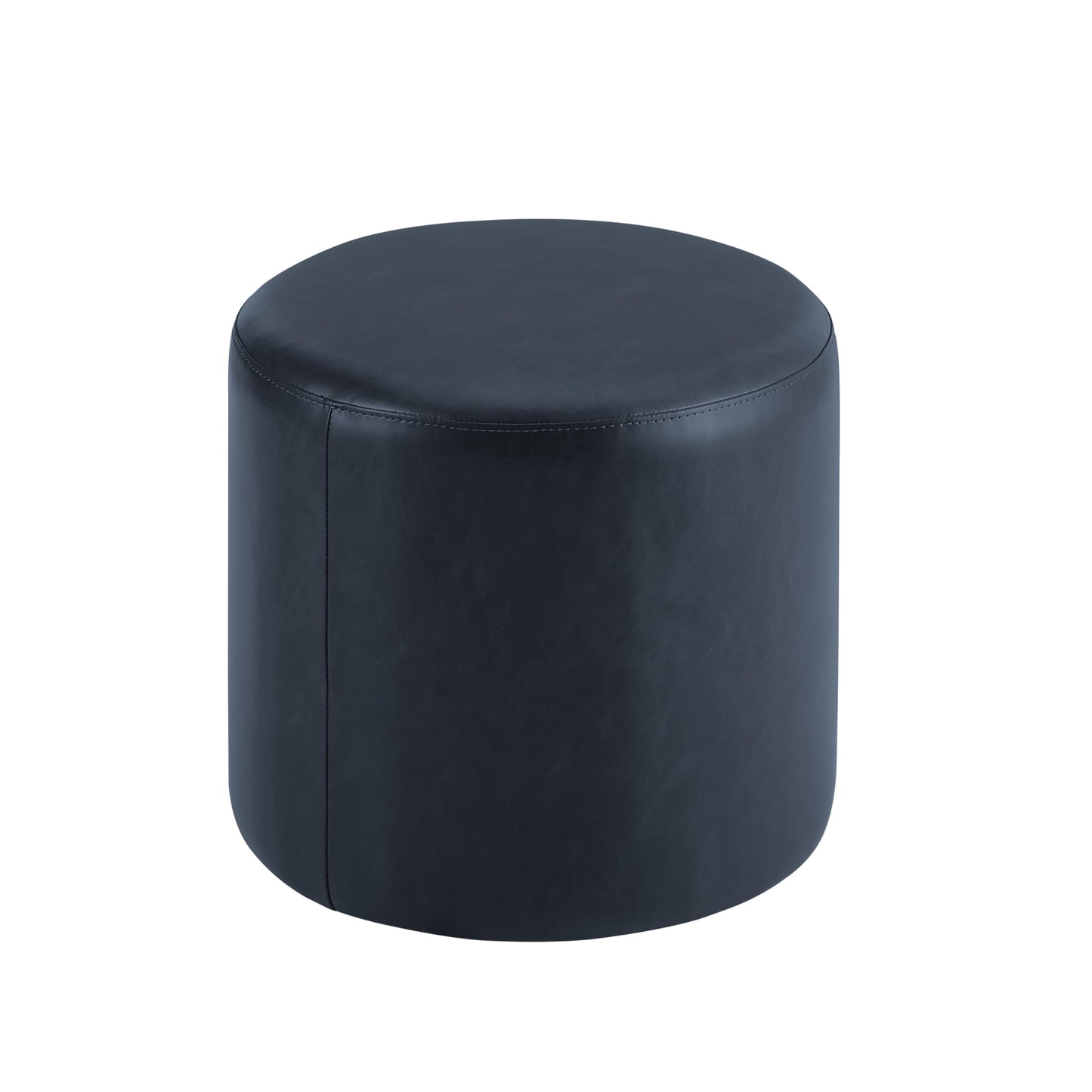 Studio Living® 19” Wentworth Ottoman Round Faux Leather Bench, Stationary Ottomans, Backless Chair, Footrest for Living Room, Footstool Office, Bedroom, Padded Seat, Navy Blue