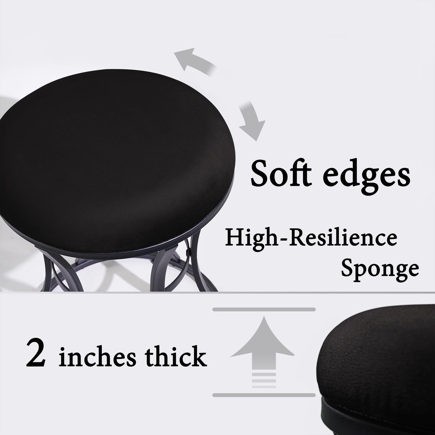 Ellensamqi Small Vanity Stool Chair, Makeup Stools for Vanity Desk, Bathroom Vanity Chair, Metallic Foot Stool for Living Room, Ottoman Foot Rest for Couch, Black Velvet, Modern Style