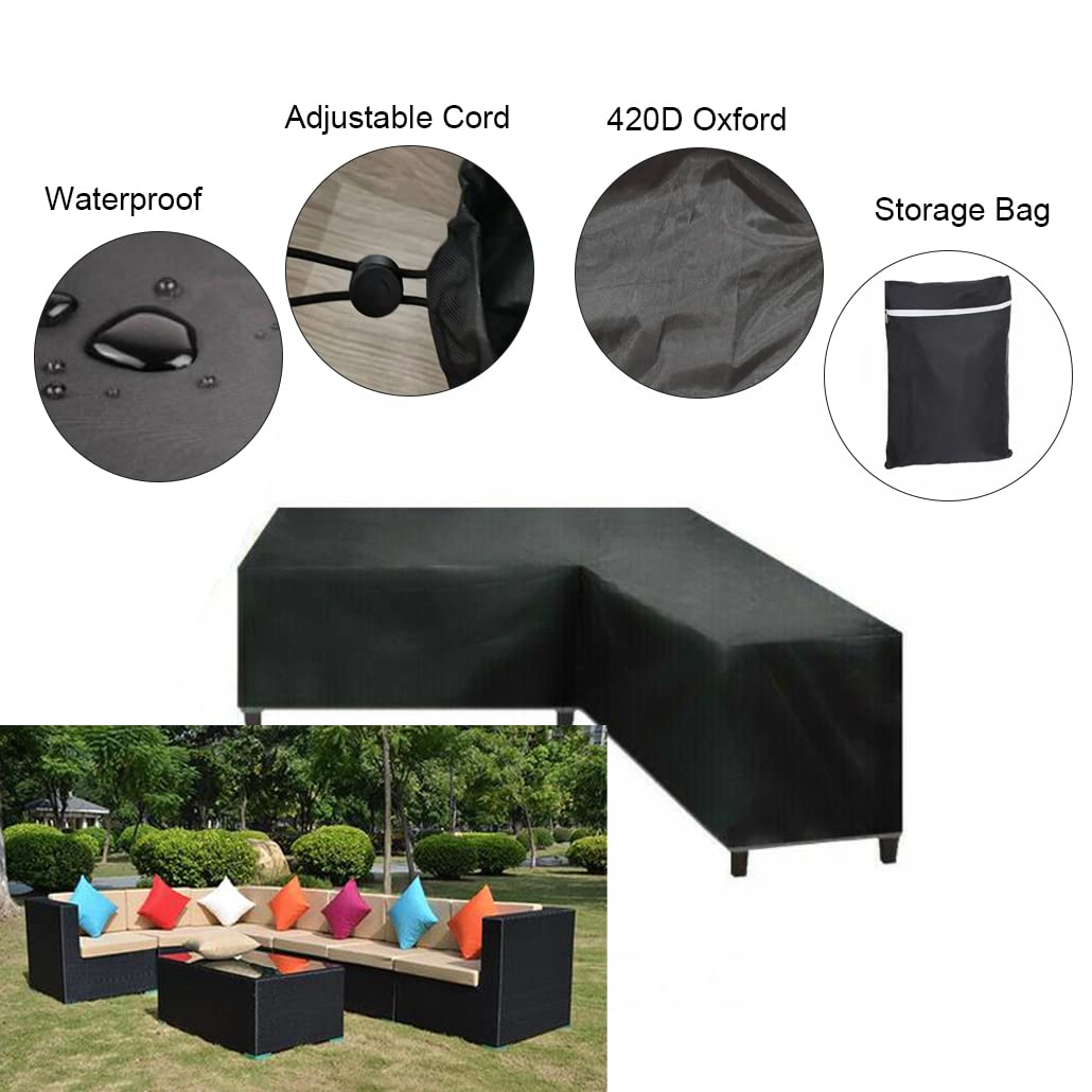 SUNSURE Patio Sofa Covers V-Shaped Sectional 118x118in Black Outdoor Waterproof Furniture Cover Dustproof Furniture Sets All Weather Protection Dust Cover for Patio Lawn Garden Veranda