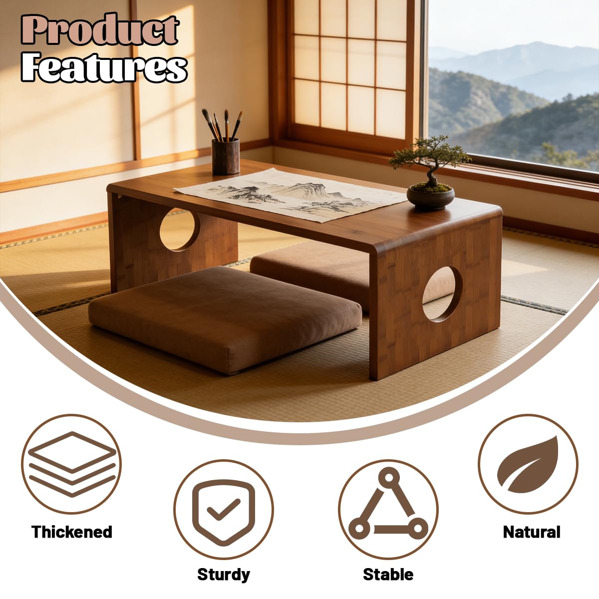 Zansens Foldable Low Coffee Tables,Japanese Folding Floor Table,Bamboo Floor Table Desk,Low Tea Table,Portable Coffee Tables with No Assembly Required,for Tea Rooms, Restaurants,Office