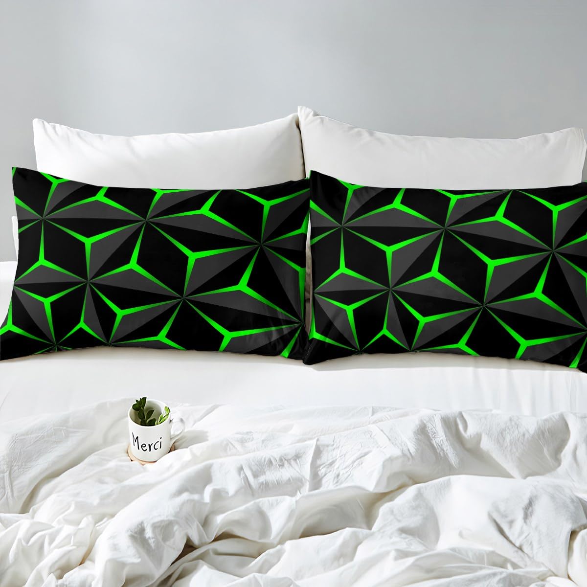 Feelyou Neon Honeycomb Sheet Set Twin Size,Geometric Stereoscopic Theme Teens Boys Bedding Set,Adults Bedroom Decoration 3D Green Print Fitted Sheet All Season