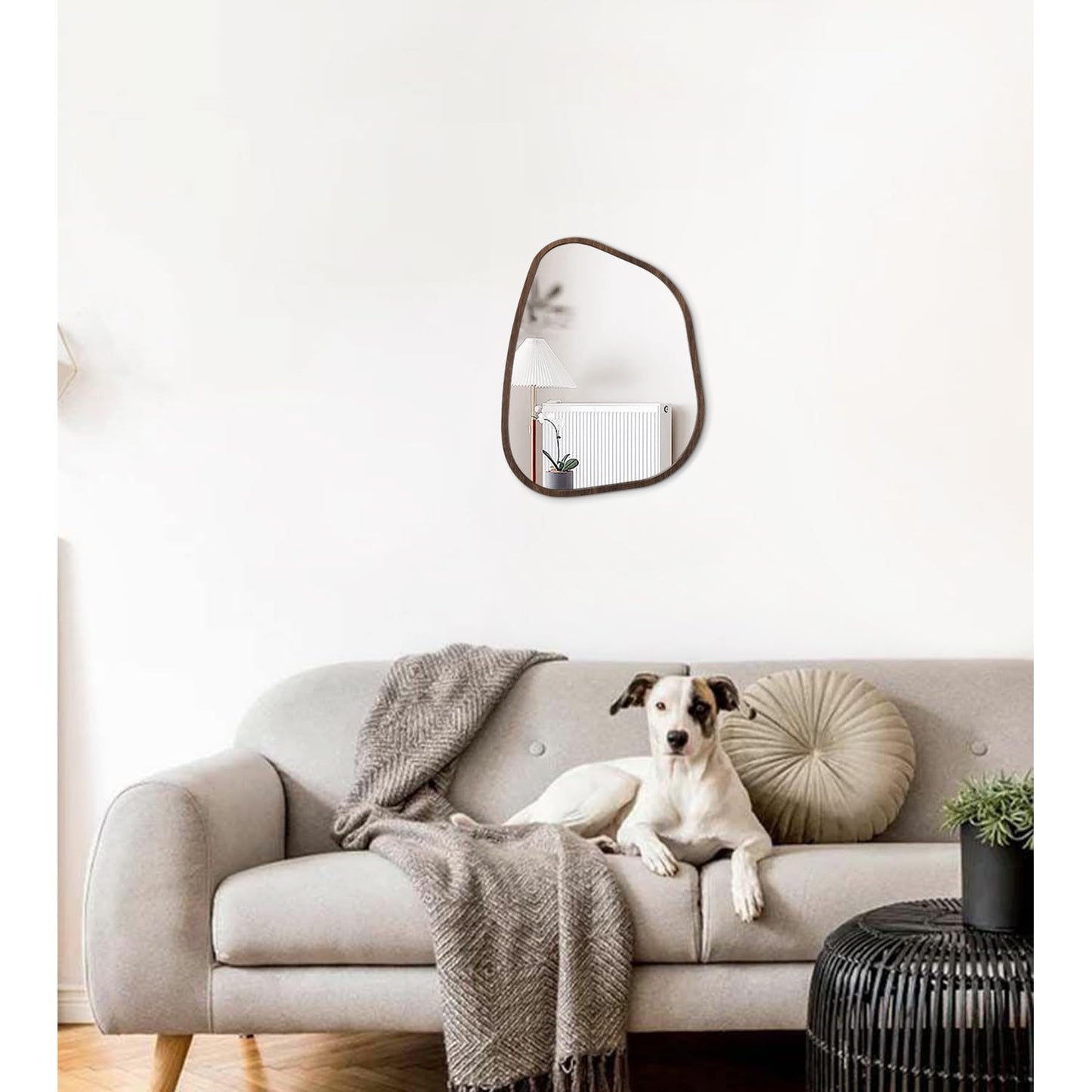 HLFMVWE Asymmetrical Wall Mirror Irregular Wood Frame Modern Unique Wall-Mounted Artistic Wavy Mirror Decor Bathroom Vanity Bedroom Living Room Entryway Hallway 14"x10"