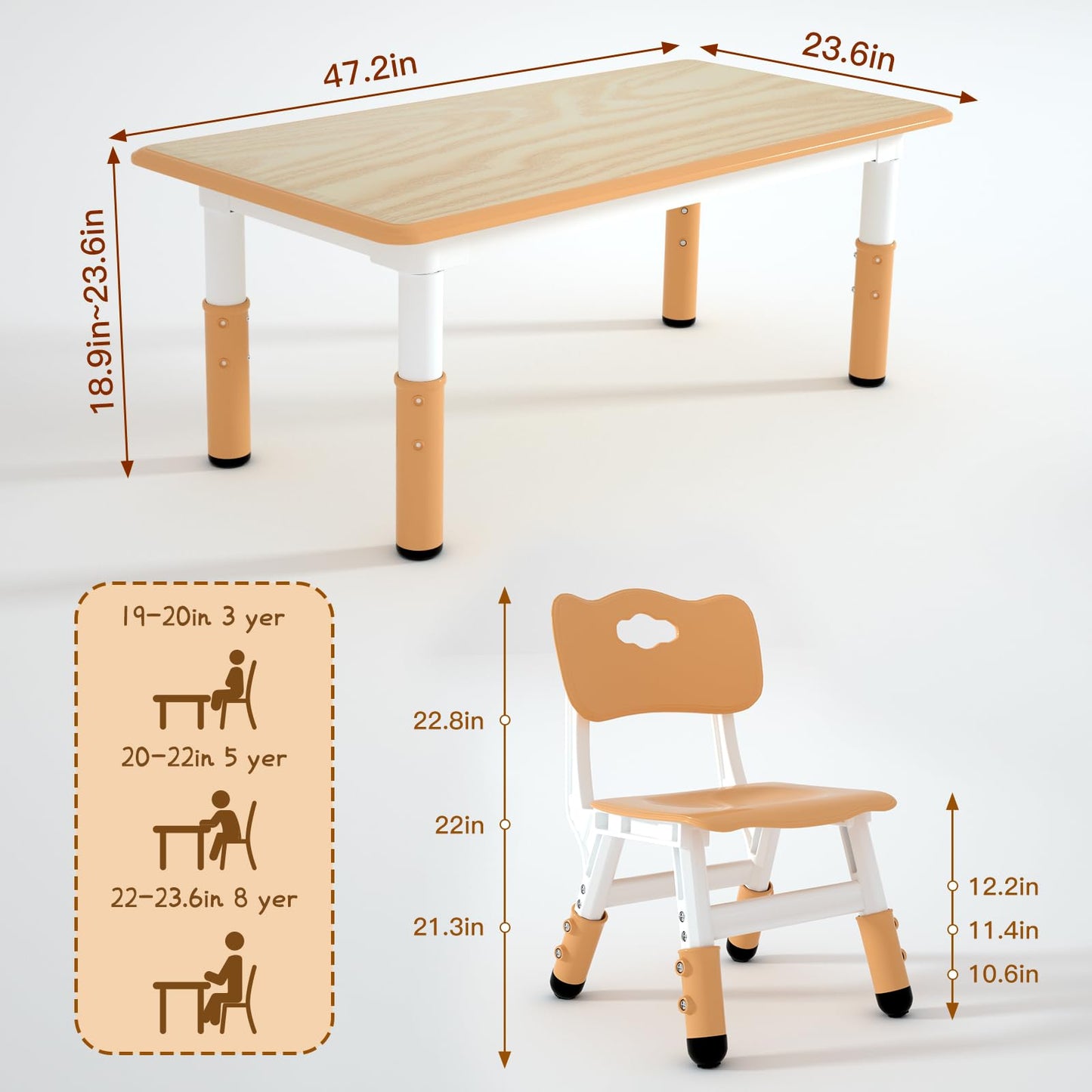 LulliSpace Kids Study Table and 4 Chairs Set,Height Adjustable Table and Chairs for Children and Toddlers,47.2"X23.6"Graffiti Desktop,Suitable for Daycare,Classrooms, Home