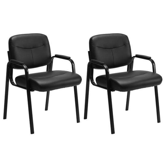 Sweetcrispy Office Reception Guest Chair No Wheels Set of 2, Leather Stationary Waiting Room Chairs with Padded Arms for Elderly Desk Conference Room Lobby Table Side Salon, Inky