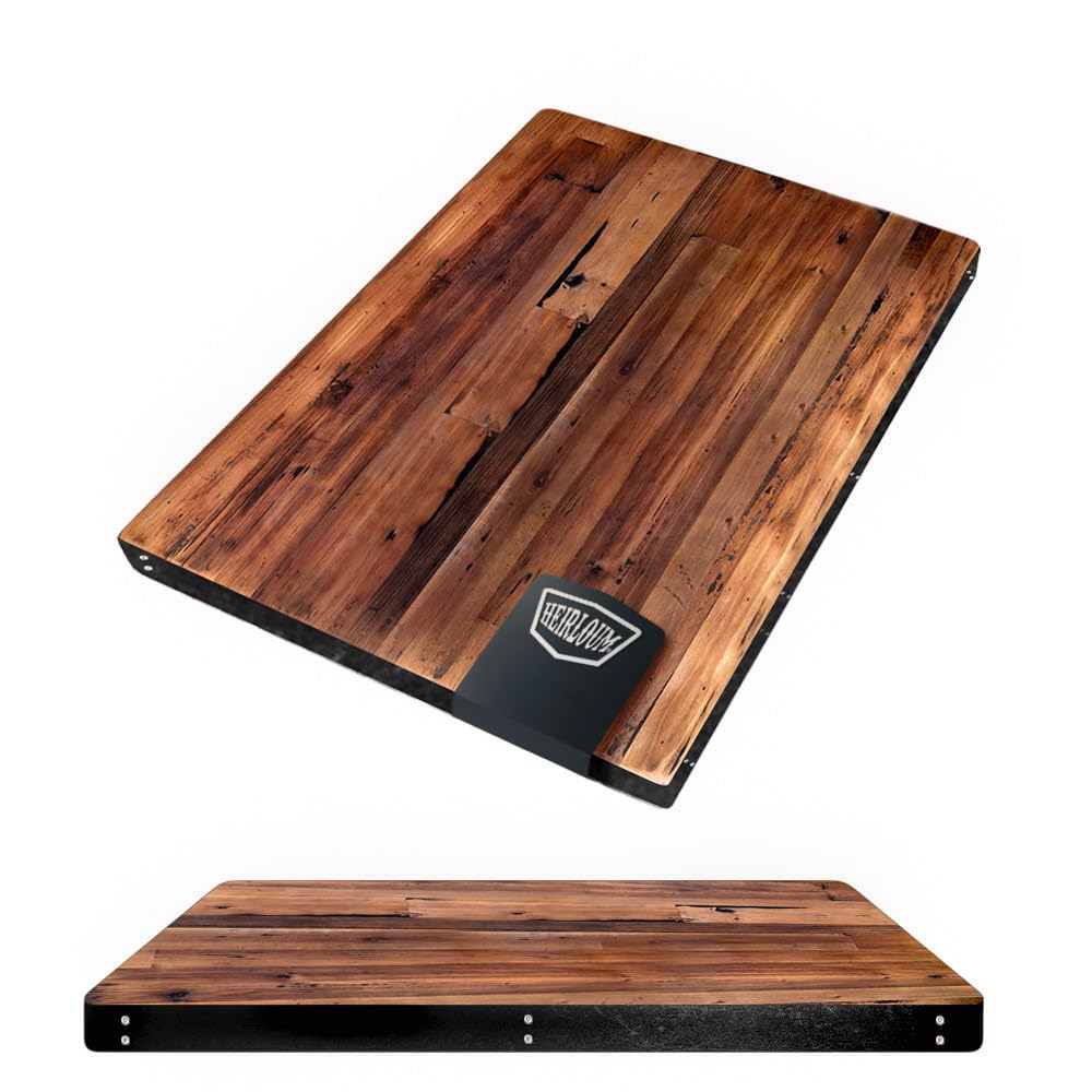 HEIRLOUM Reclaimed Wood Table Top - Rustic Recycled Solid Wooden Piece Perfect for Signs, Counters, Kitchens, Dining and Coffee Table Tops (Reclaimed Wood Table Top with Metal Edge, 24" x 48")