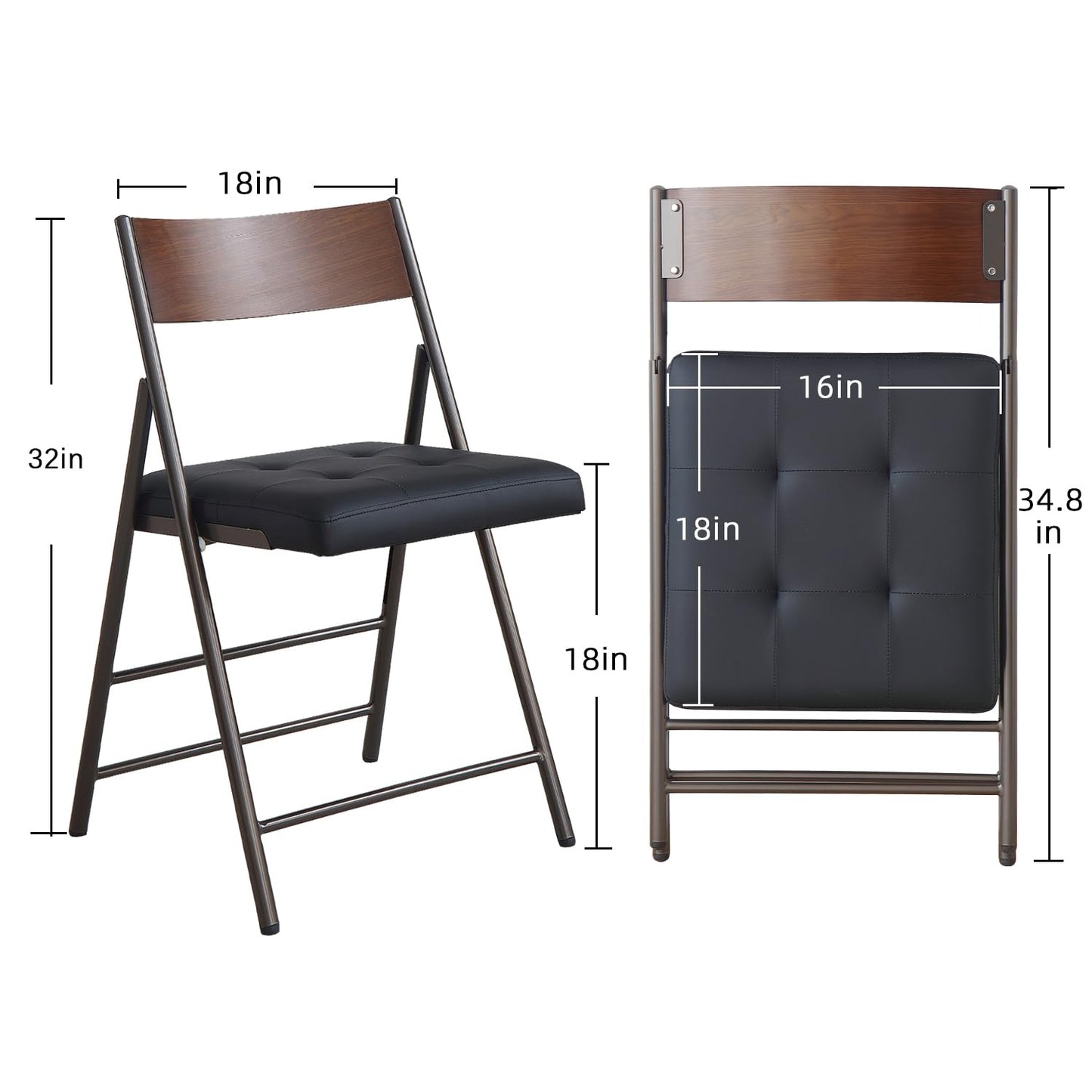 mollveesen 2 Pack Folding Chairs with Thick Padded Seat,Heavy Duty Steel Frame Foldable Dining Chairs with Soft Cushion Set of 2,Portable Indoor Outdoor for Home Kitchen,Office,Events,Wedding(Black)