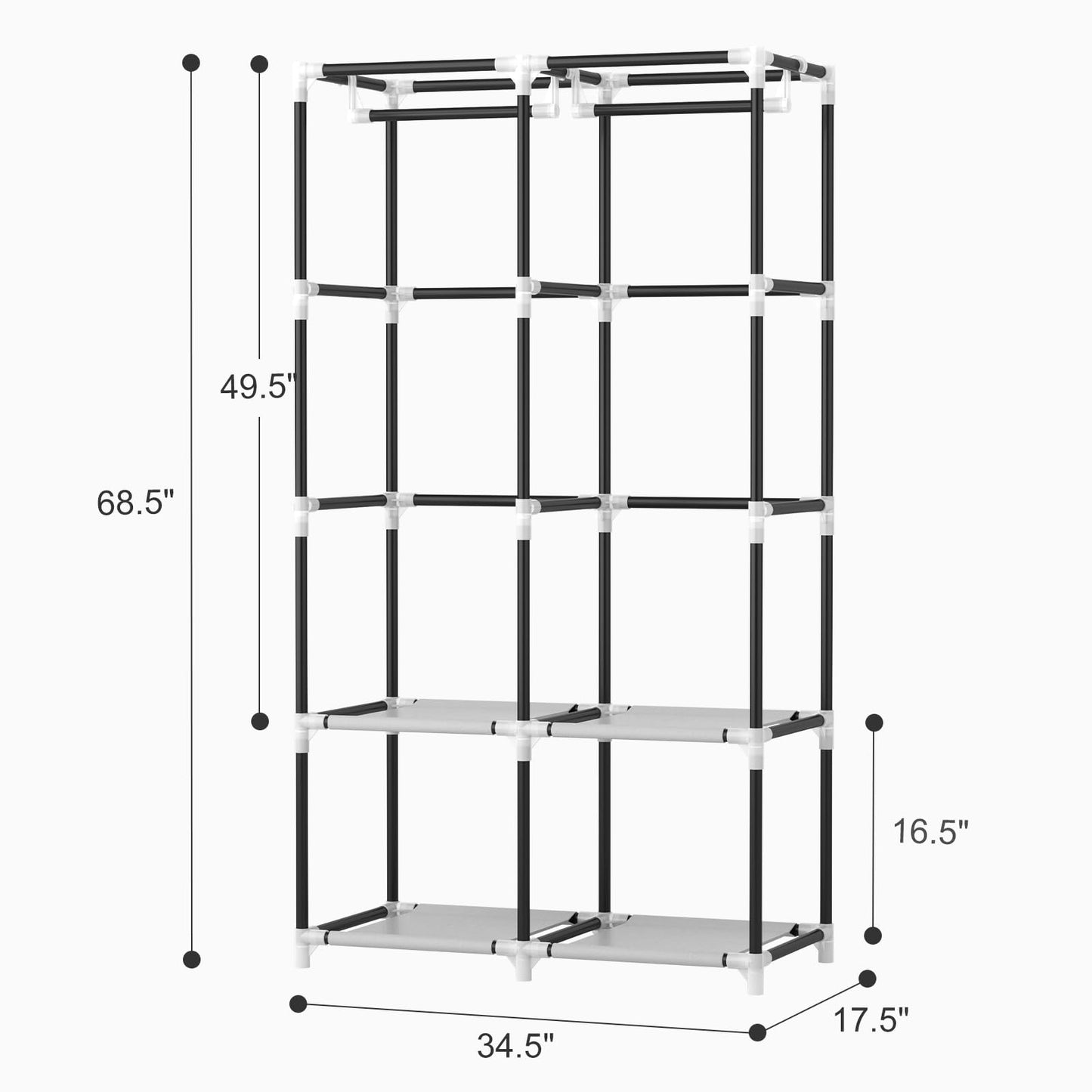 VTRIN Portable Closet Wardrobe Closet for Hanging Clothes with 4 Storage Shelves, 2 Hanging Rods and 6 Pockets, Stable and Easy Assembly Clothes Rack with Cover Free Standing Closet White