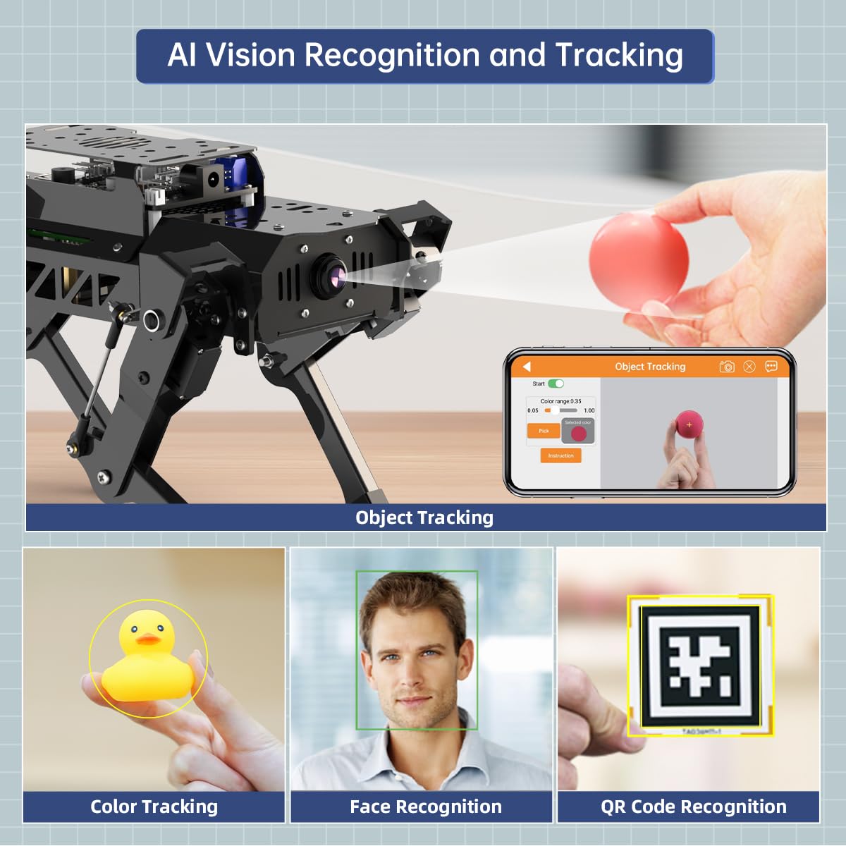 PuppyPi Robot Dog with ChatGPT Large AI Models AI Embodied Intelligence ROS Robotic Dog Vision Scene Voice Understanding SLAM Mapping Navigation Bionic Quadruped Robot, Standard Kit & RaspberryPi5 4GB