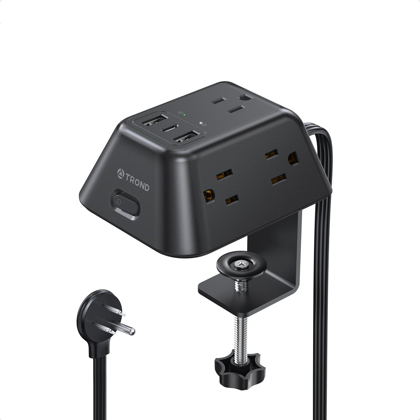 Desk Clamp Power Strip, Surge Protector with 5 AC Outlets and 3 USB Ports, Desk Mount Charging Station, Fit 1.97in Tabletop Edge Thick, 6FT Extension Cord, for Home Office Gaming Accessories, Black