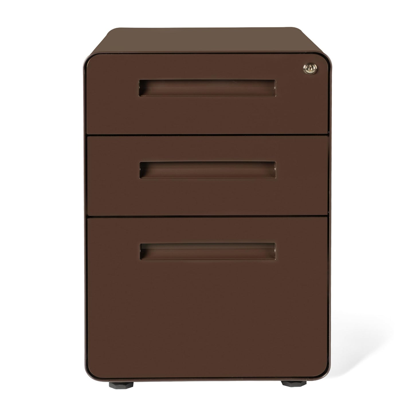 Laura Davidson Furniture Stockpile 3 Drawer File Cabinet with Lock - Under Office Desk Metal Filing Cabinet, Legal/Letter File Folders, Wheels and Stationary Feet, Pre-Assembled, Dark Brown