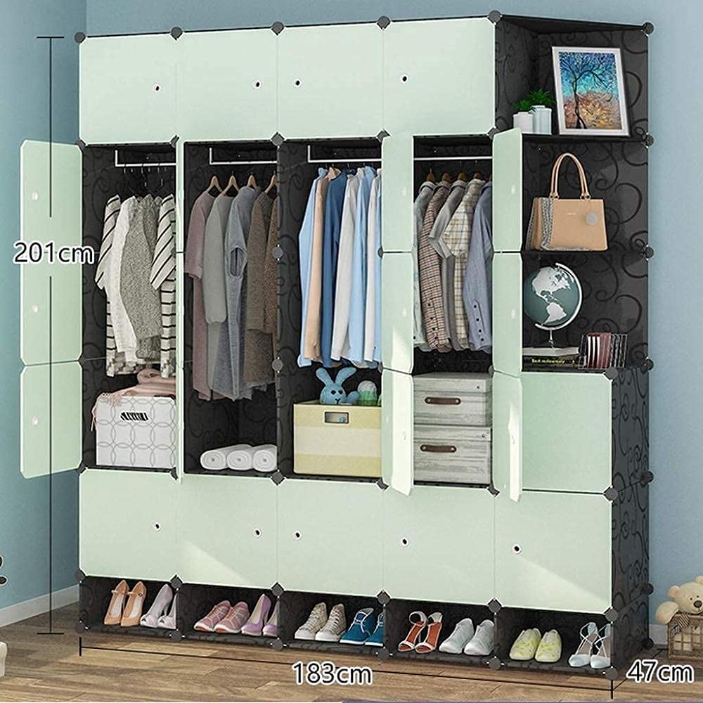 TYUHDUYUR Fabric Wardrobe Folding Storage Cube Organizer Plastic DIY Modular Storage Cabinet Portable Bookcase Clothes Rack