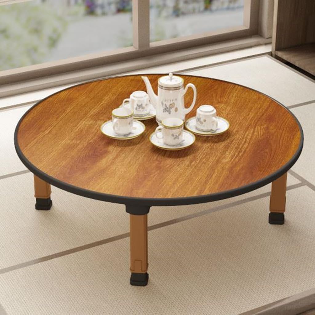 WIKLMOTH Folding Round Japanese-Style Tea Coffee Table Low Table, Foldable Dining Table, Study Table, Small Desk, for Tatami Sitting On The Floor Bedroom Bay Window Tea Room, Space Save(60 * 60cm)