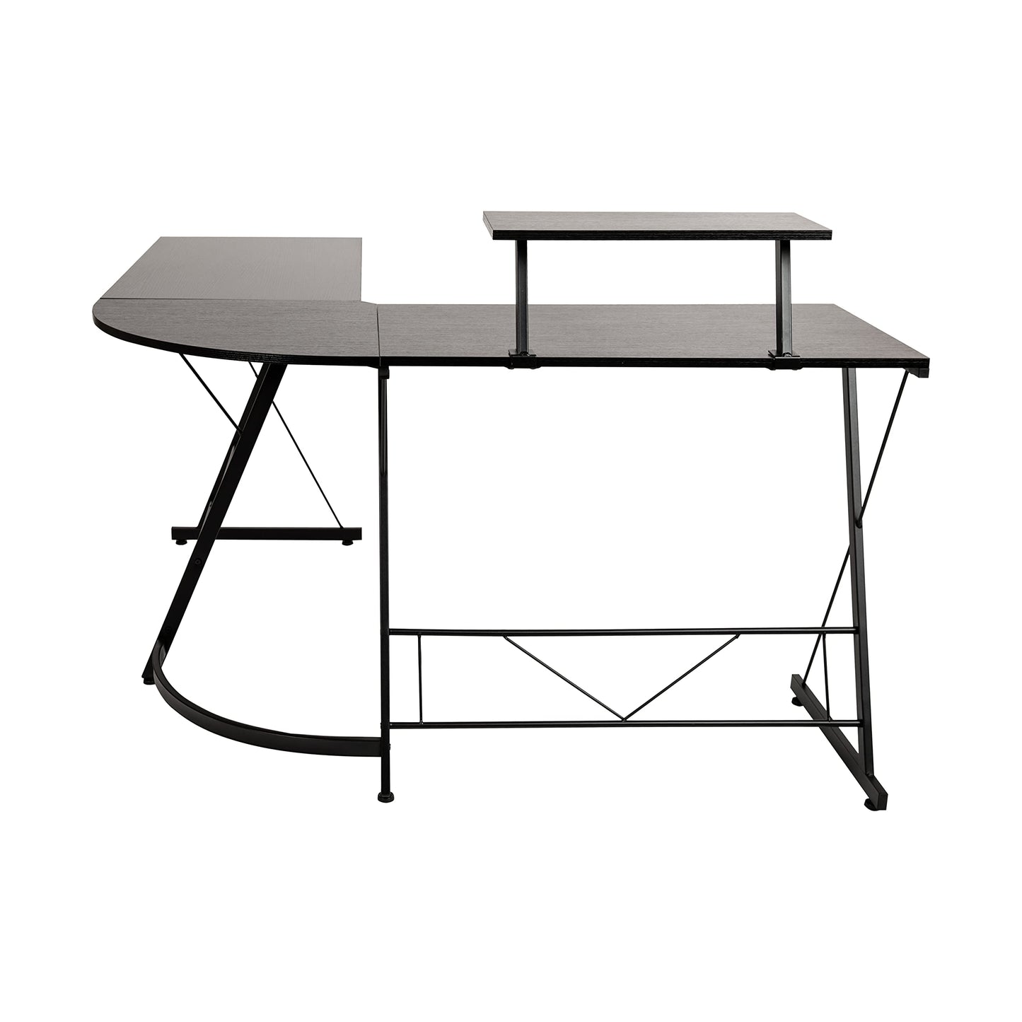 Flash Furniture Ginny Corner Desk - Black/Black Space Saving L-Shaped Gaming Desk with Monitor Shelf - 71.5" 2-Tier Computer Desk, Home Office Desk, Easy Assembly