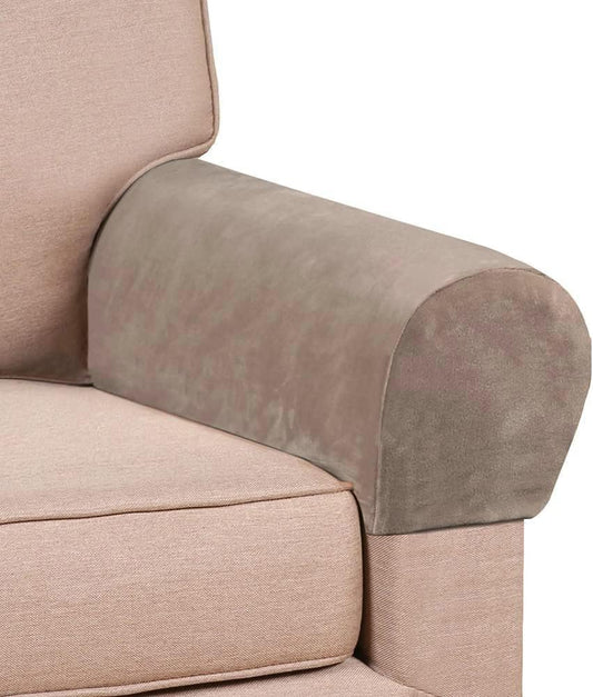 Soft Polyester Sofa Armrest Covers - Comfortable, Scratch Resistant, One Pair for Square/Curved/Reclining Armrests,Taupe