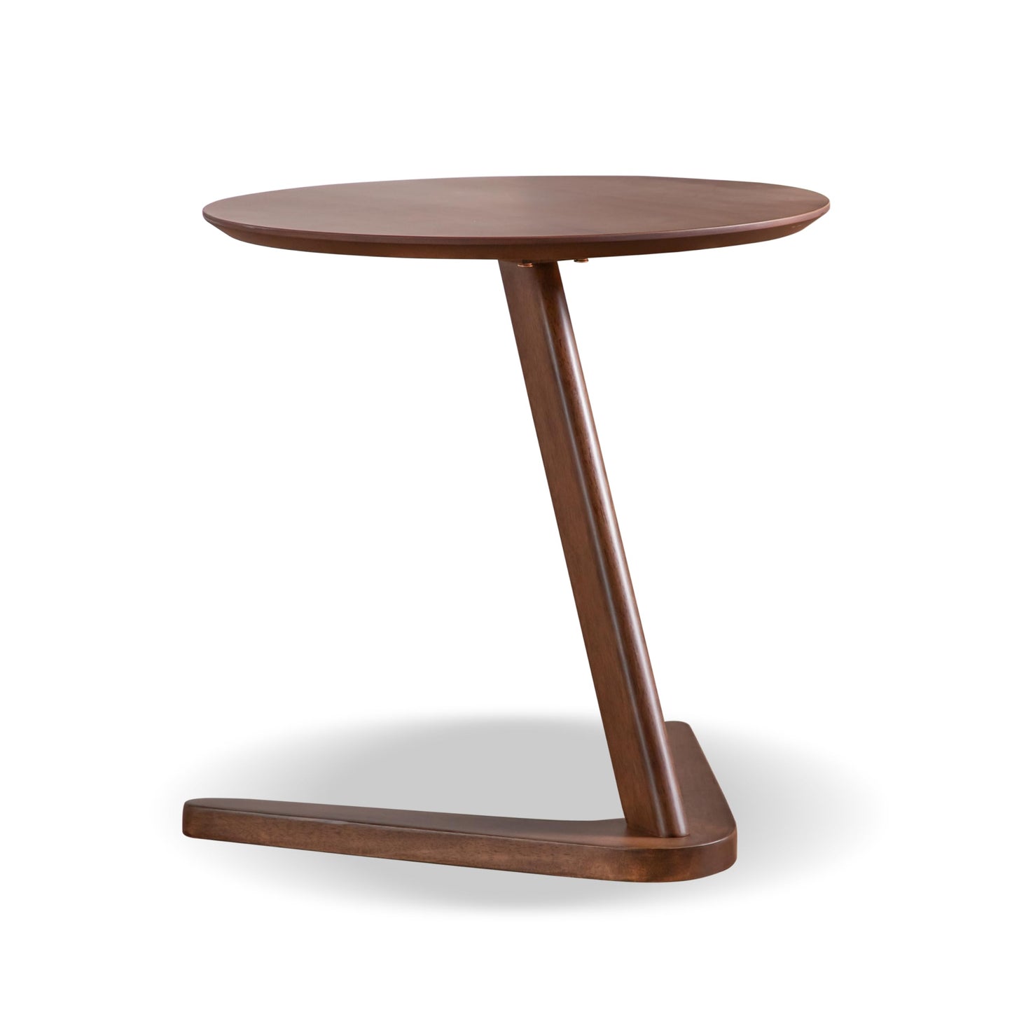 Furniture of America Lucian Mid-Century Modern Solid Wood Brown Round Side Table with V-Shape Base, Minimalistic Bedside Table for Living Room, Office, Home, Walnut