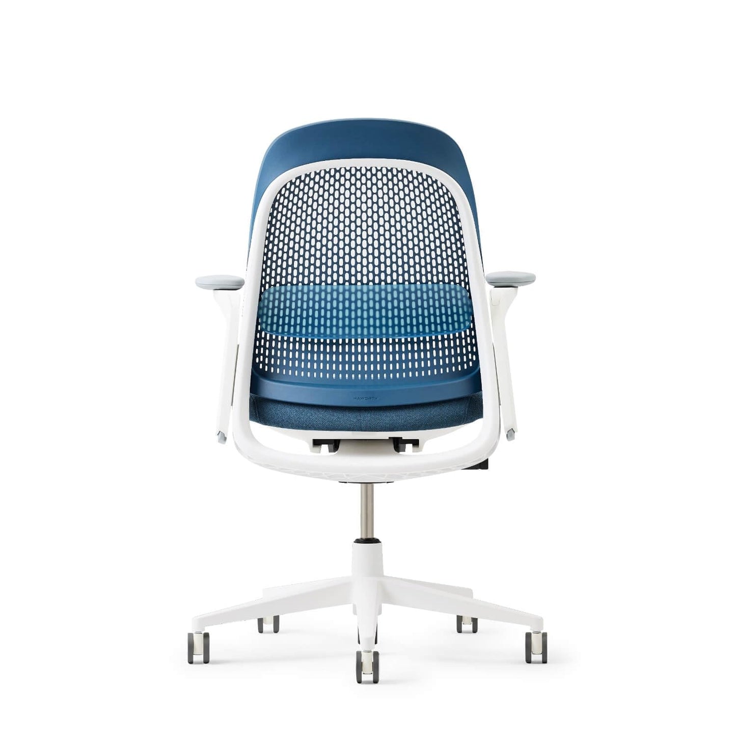 Haworth Breck Office Chair - Ergonomic Desk Seat with Height-Adjustable Lumbar Support, White Trim, Duo-Tone Hard Casters, and 4D-Arms (Lagoon)