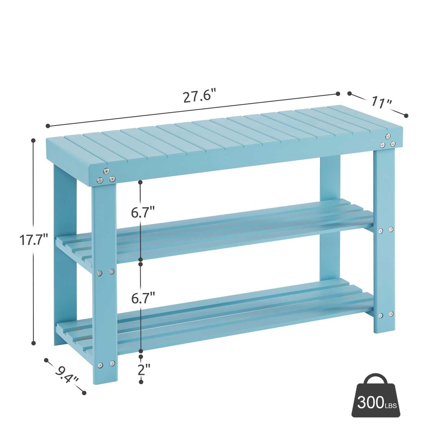 Apicizon Bamboo Shoe Rack for Entryway, 3-Tier Shoe Rack Bench for Front Indoor Entrance, Small Shoe Organizer with Storage, Blue