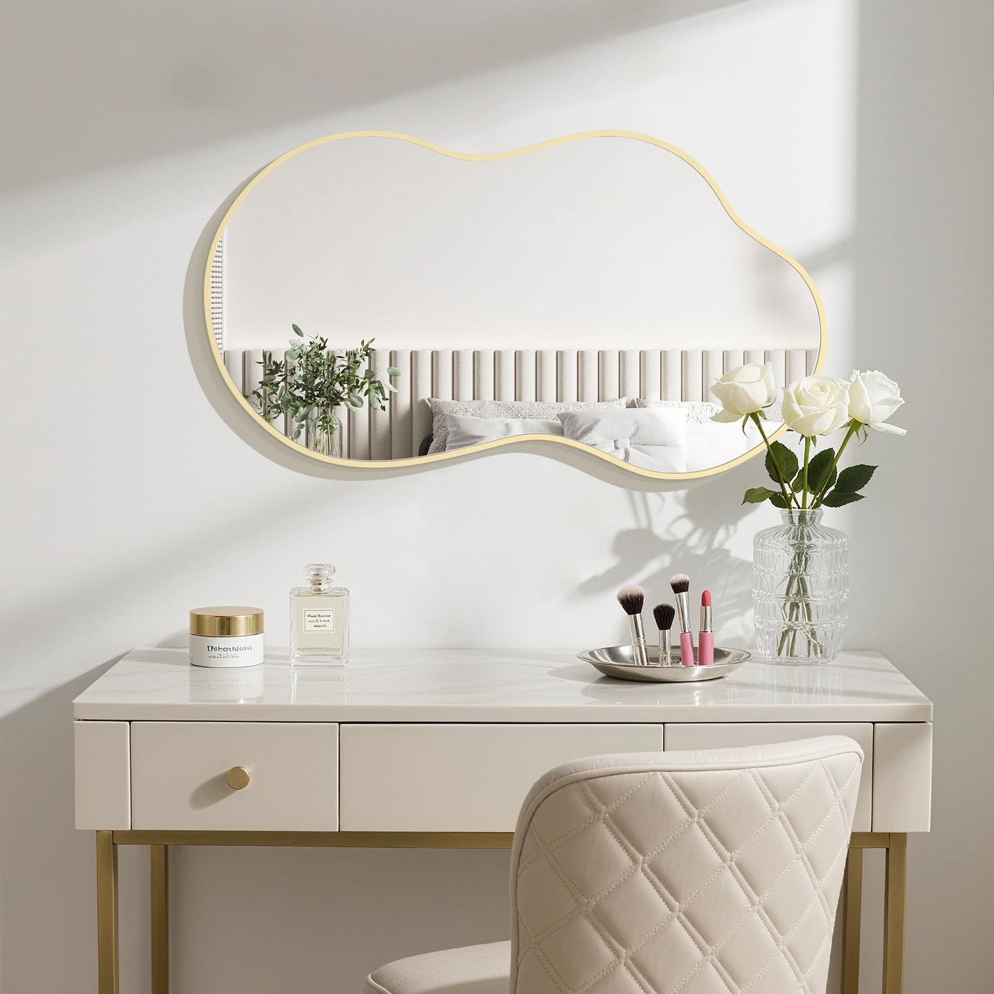 HOMECOOKIN 36" H x 20" W Irregular Wall Mirror, Asymmetrical Decorative Mirror with Gold Aluminum Frame, Wavy Abstract Gold Mirror, for Living Room, Bedroom, Bathroom, Entryway, Cloakroom