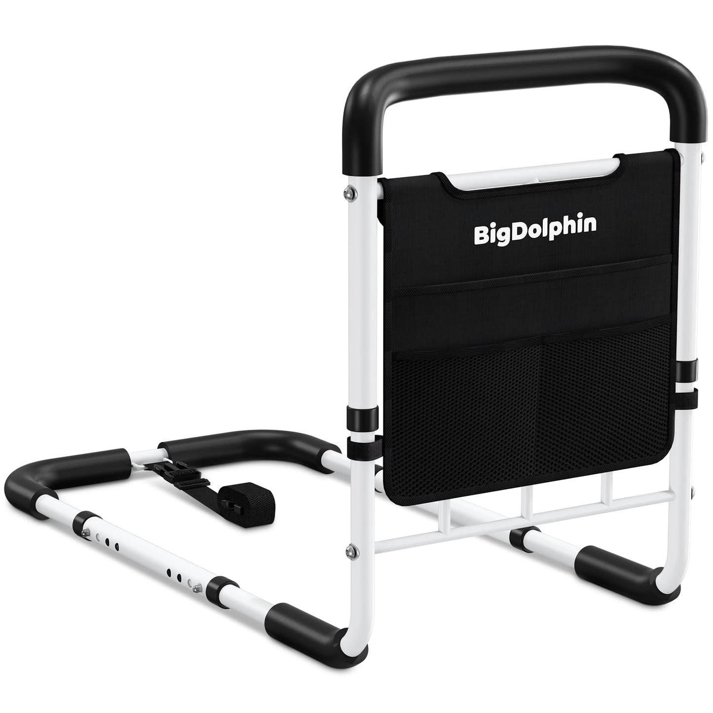 BigDolphin Bed Rails for Elderly Adults Safety - ASTM Approved Adjustable Bed Cane with Non-Slip Ergonomic Handle & Storage Pocket, Bed Railings for Seniors Support 400 LBS, Tool-Free