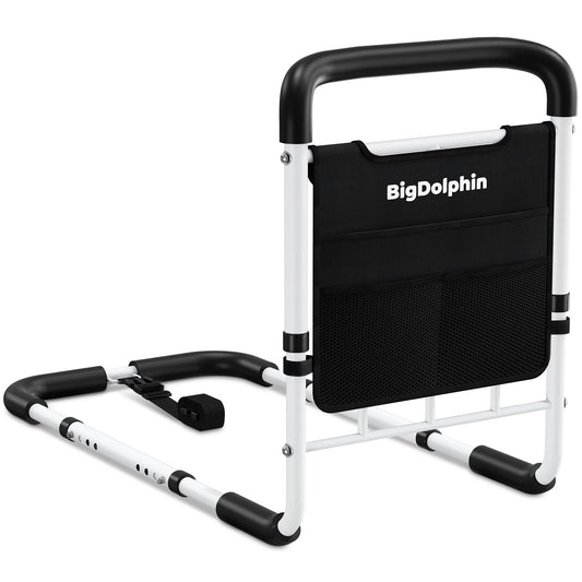 BigDolphin Bed Rails for Elderly Adults Safety - ASTM Approved Adjustable Bed Cane with Non-Slip Ergonomic Handle & Storage Pocket, Bed Railings for Seniors Support 400 LBS, Tool-Free