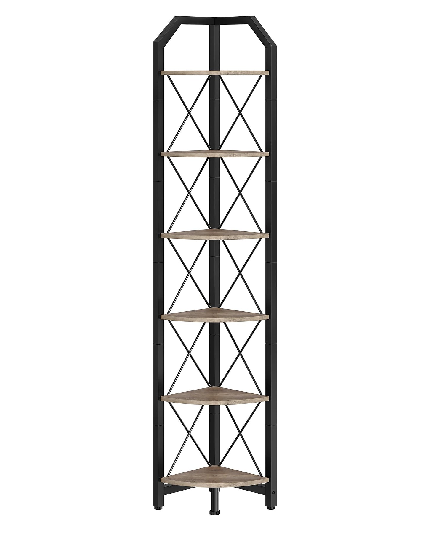 CHOEZON 6-Tier Corner Shelf, Industrial Corner Bookshelf, 71.2" Corner Storage Stand, Plant Stand Display Shelf, Corner Bookcase for Bedroom, Living Room, Home Office, Greige and Black TCJ11BG