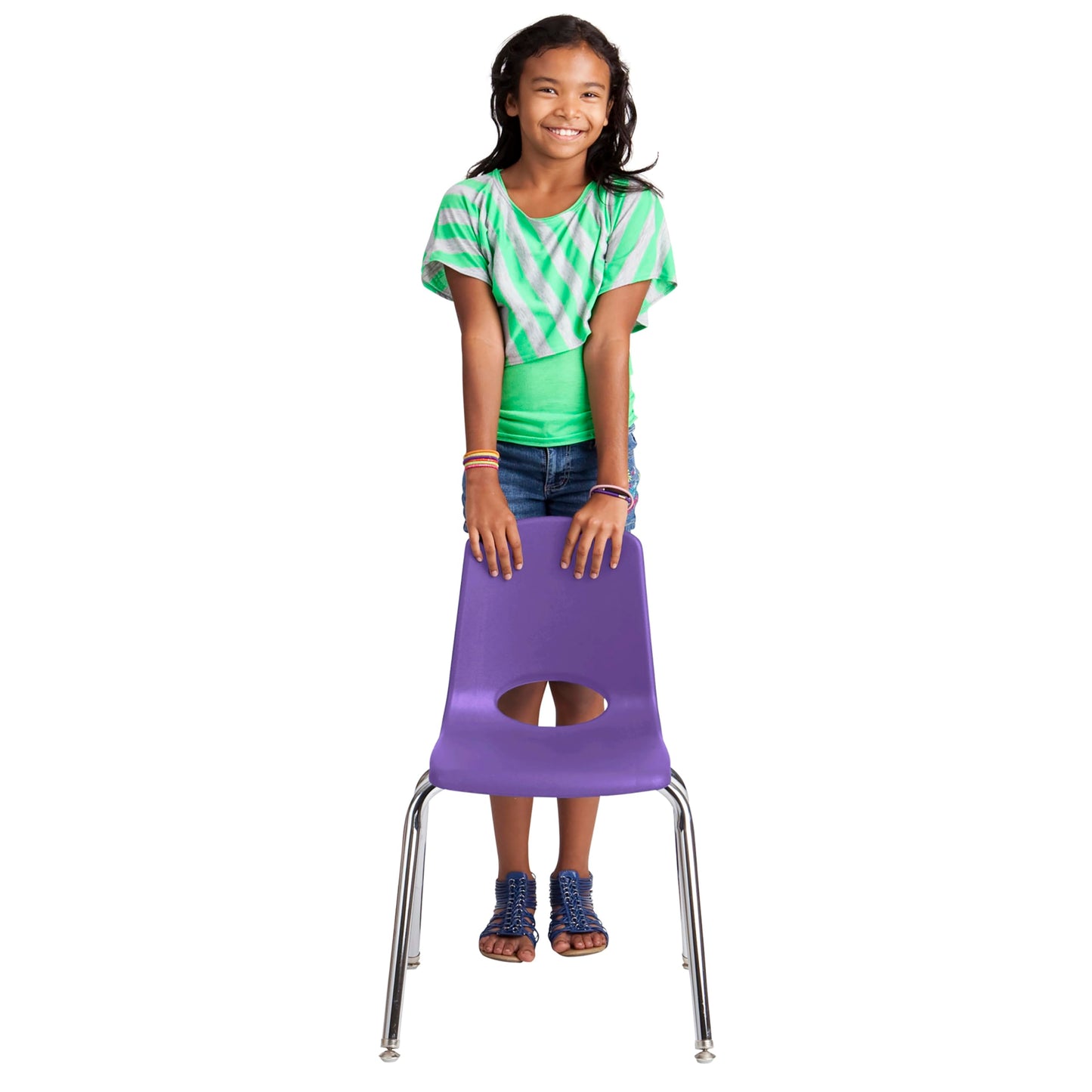 FDP 16" School Stack Chair, Stacking Student Seat with Chromed Steel Legs and Swivel Glides for Classroom, Homeschool or Office - Purple, 11560-PU