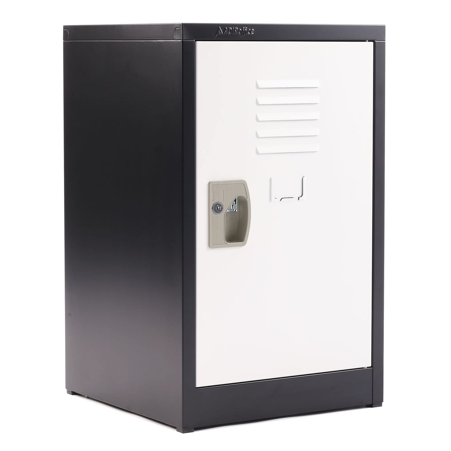 AdirOffice Kids Steel Metal Storage Locker - Heavy Duty Storage Organizer with Key and Hanging Rods - Ideal for Home, Gym & School - (24 in 1 Door, Black/White)