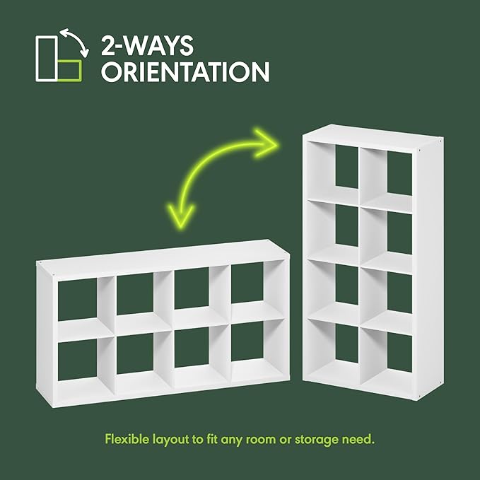 Furinno Cubicle Book Shelf, 8-Cube Bookshelf, Extra Thick Frame Horizontally &