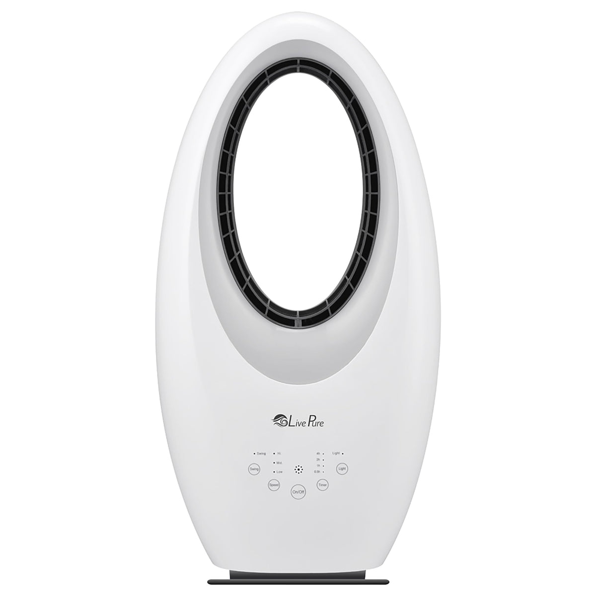LivePure Bladeless Oscillating Fan w/Filter and Aroma Tray. 3-Speed Adjustment, Touch Control, Quiet Cooling, Stand Up Fan for Bedroom, Office, Kitchen, White