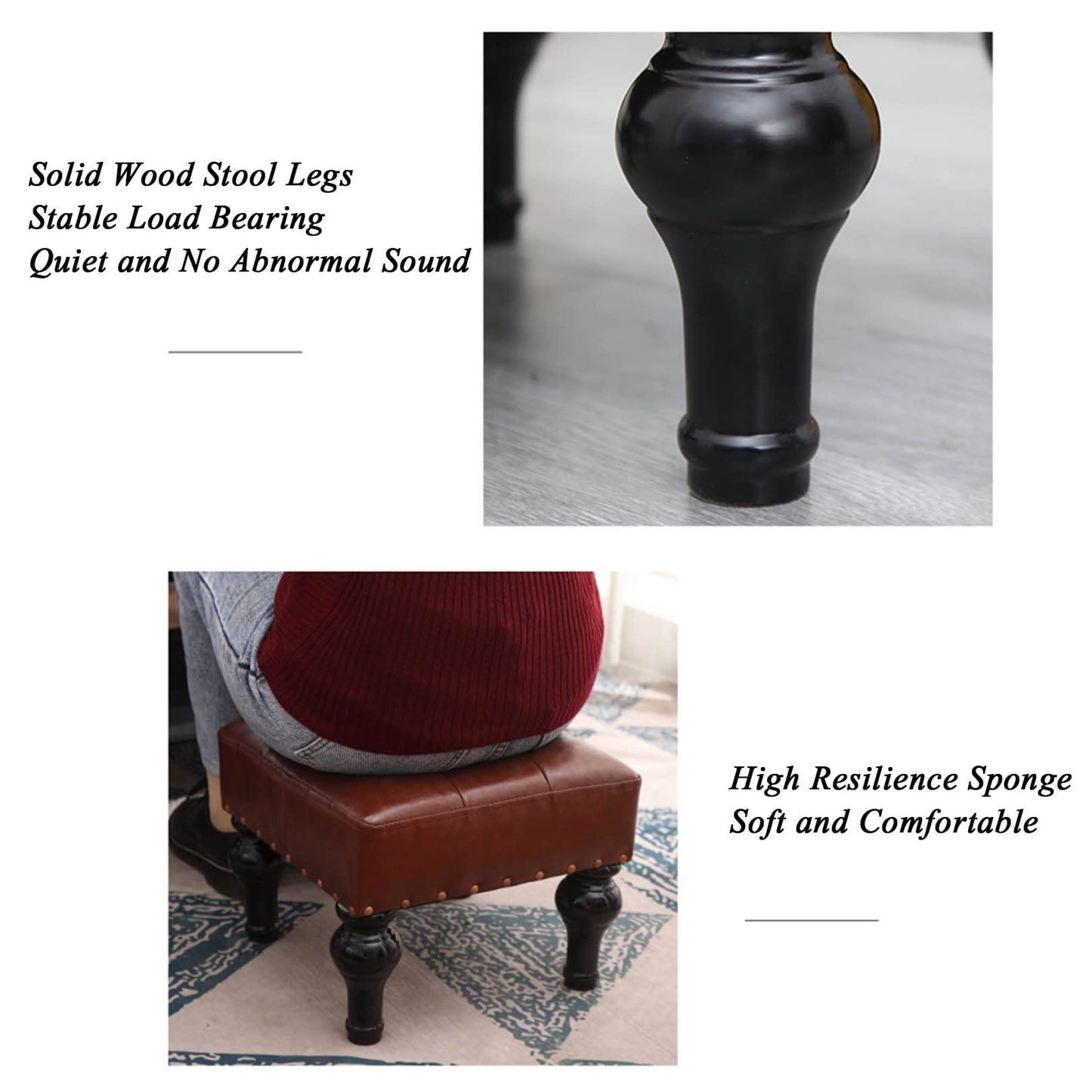 Footstool Small Ottoman Faux Leather Foot Stool with Padded Seat Couch Chair Footrest Stool Under Desk Stool Home Living Room Bedroom Cloakroom