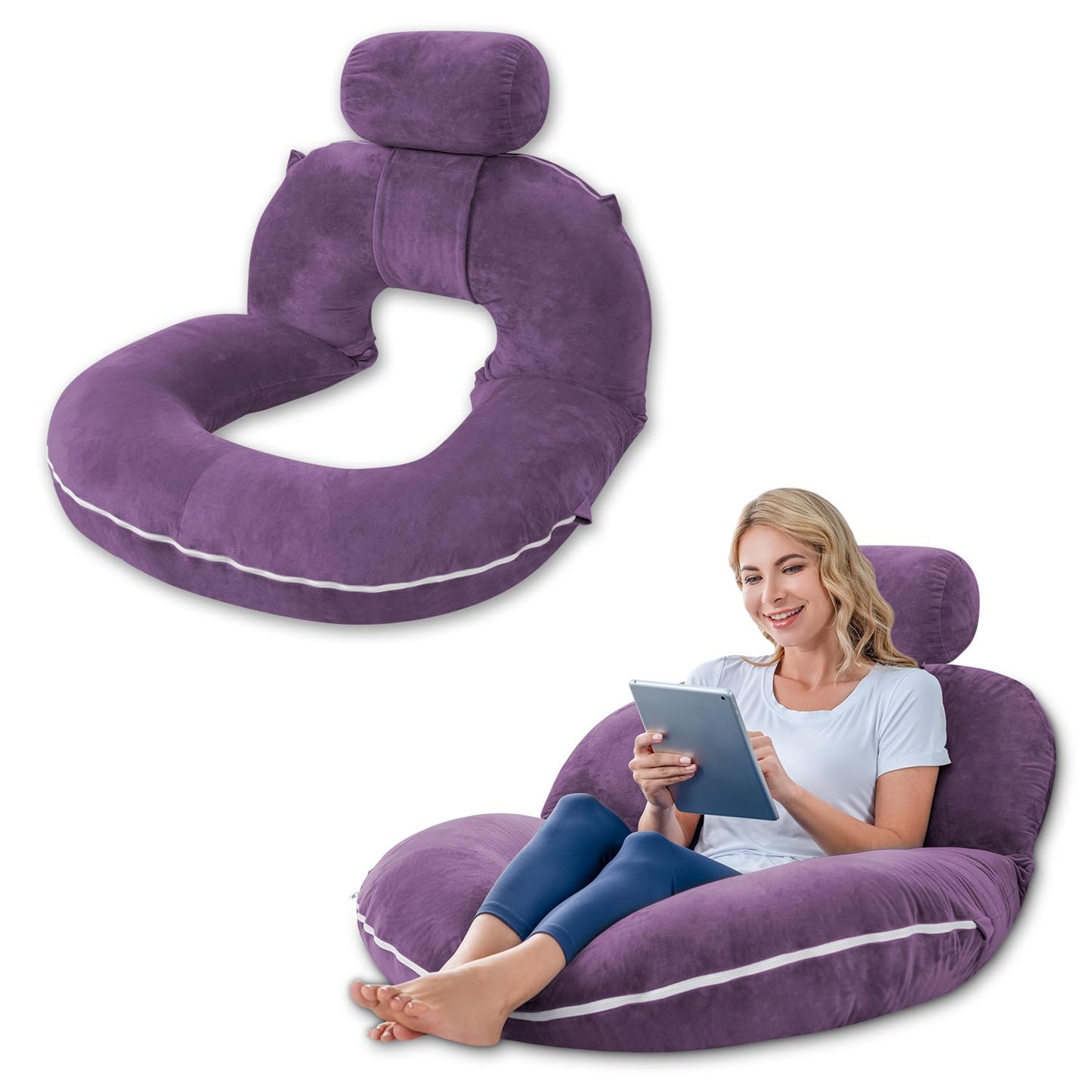 INSEN Reading Pillow, Back Pillow for Sitting in Bed and Couch, Gaming Pillow for Adults, Sit Up Support for Bed, Purple