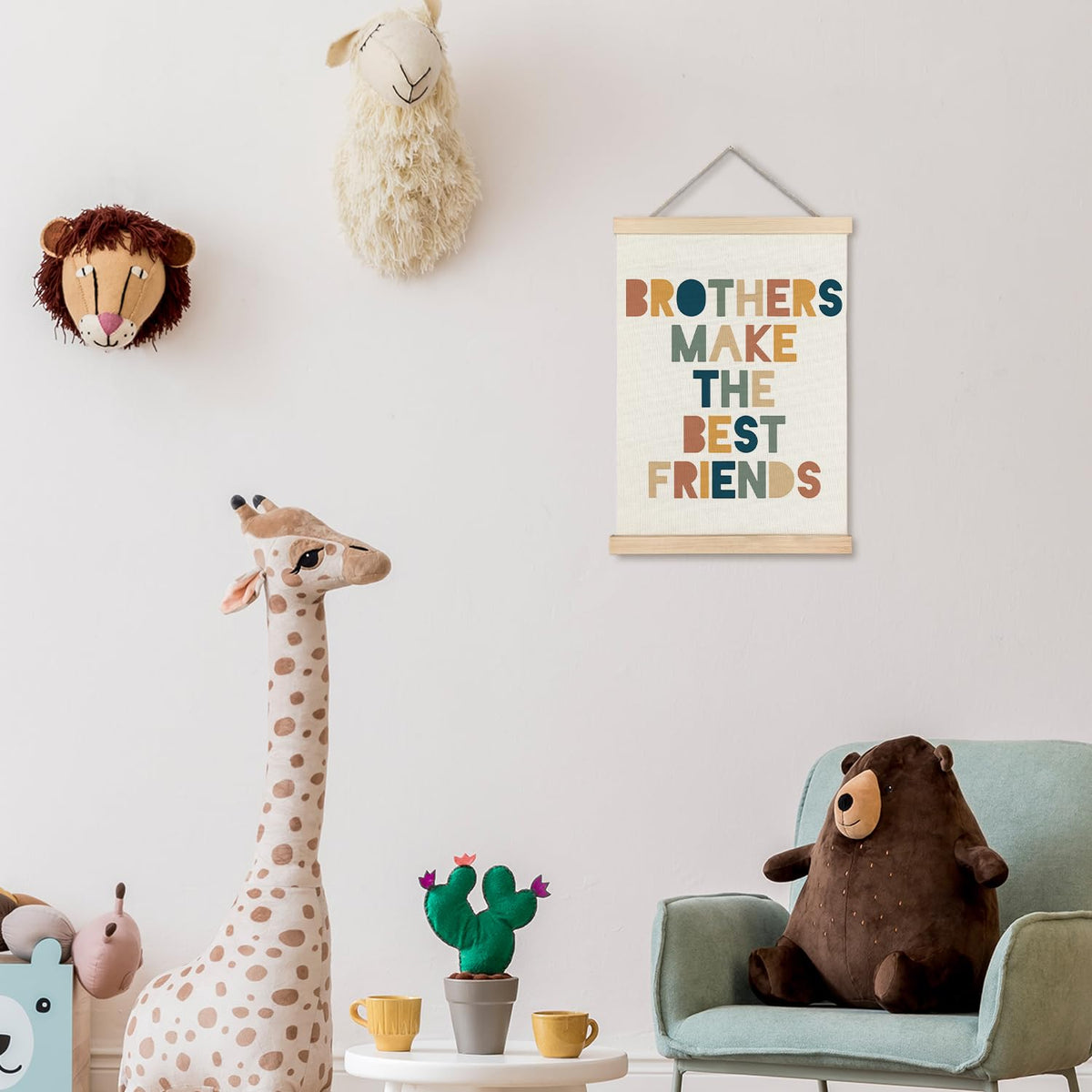 Supwhd Boys Room Decor, Nursery Wall Decor, Brothers Make The Best Friends Wall Art Poster Hanger Frame for Nursery Toddler Baby Little Boys Bedroom Playroom Game Room, 12x16 Inches