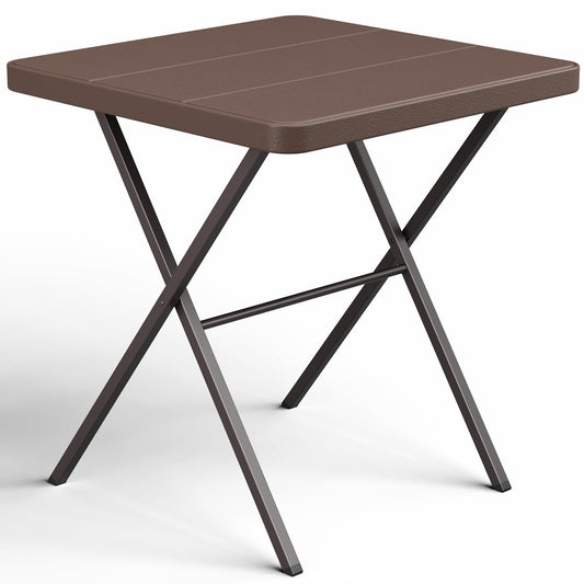 Folding Table, 27 Inch Square Folding Table, No Assembly Portable Camping Picnic Table, Heavy Duty Steel Frame Outdoor Coffee Table, Patio Card Table for Small Spaces, RV, Parties, 400 LBS Capacity