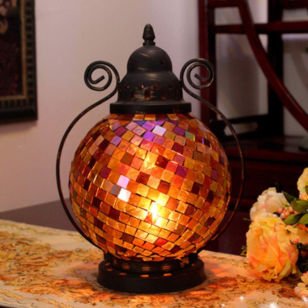 XILIN-1987 Candle Holderss European Mosaic Candle Holder Wrought Iron Glass Candlestick Simple Home Furnishings Decorative Candlestick (Color : C)