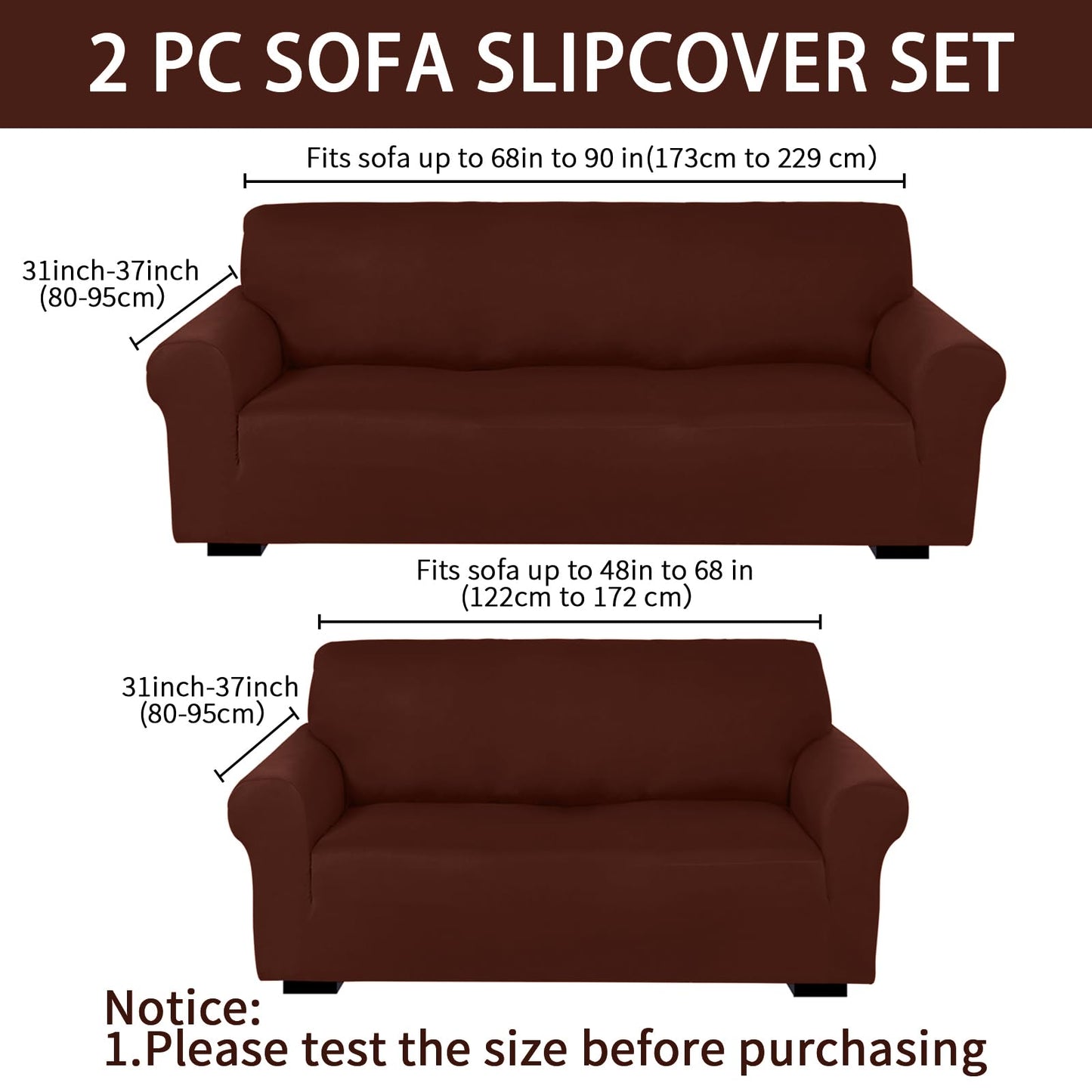 Peryiter 2 Pcs Sofa Covers Couch and Loveseat Covers Set Stretch Sofa Slipcover for Living Room Armchair Furniture Protector, Wrinkle Proof(Brown,Milk Silk)